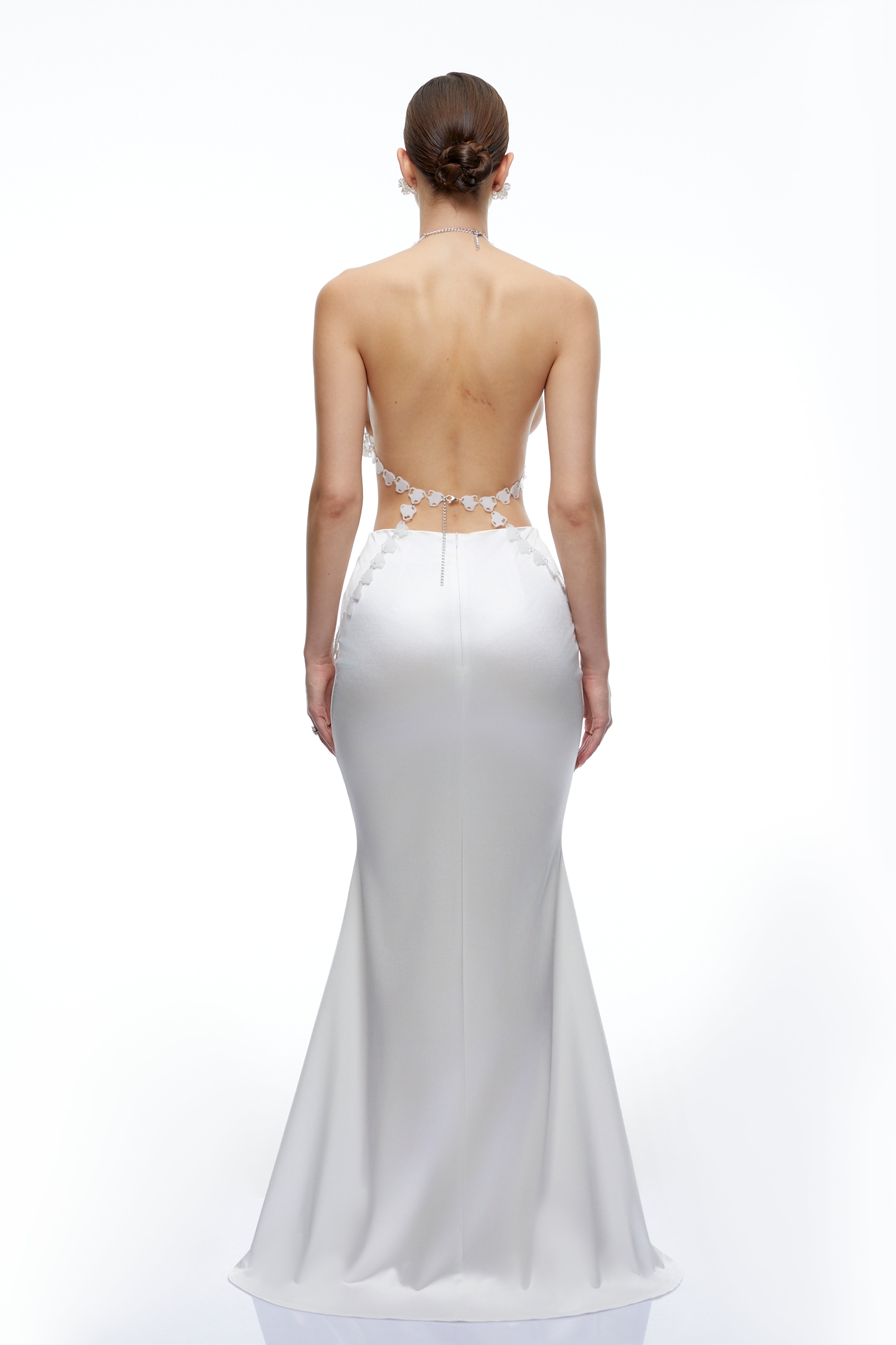 Faye White Halterneck Top & Skirt Set with Floral Applique