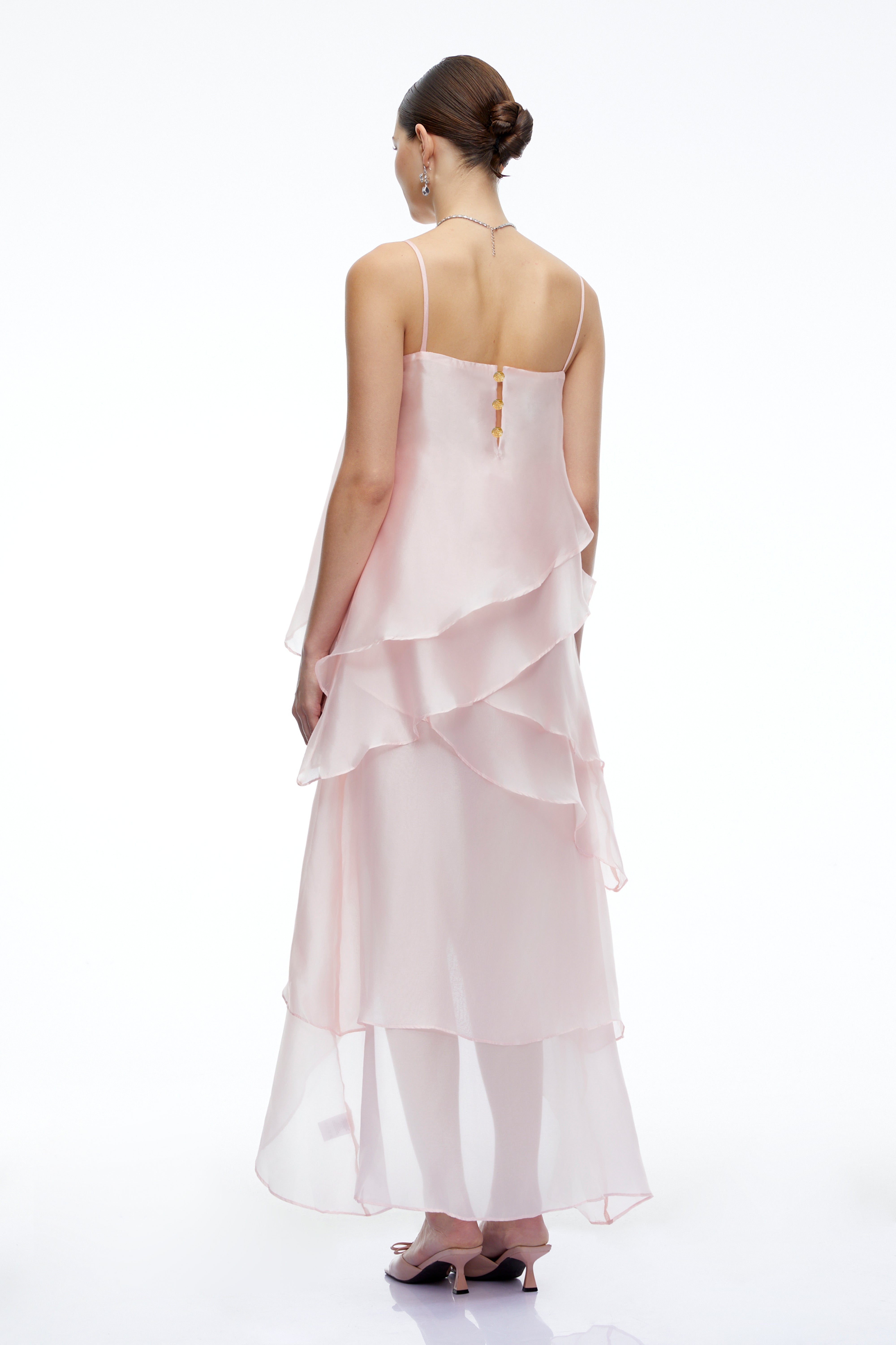 Fenella Pink Tiered Halterneck Midi Dress