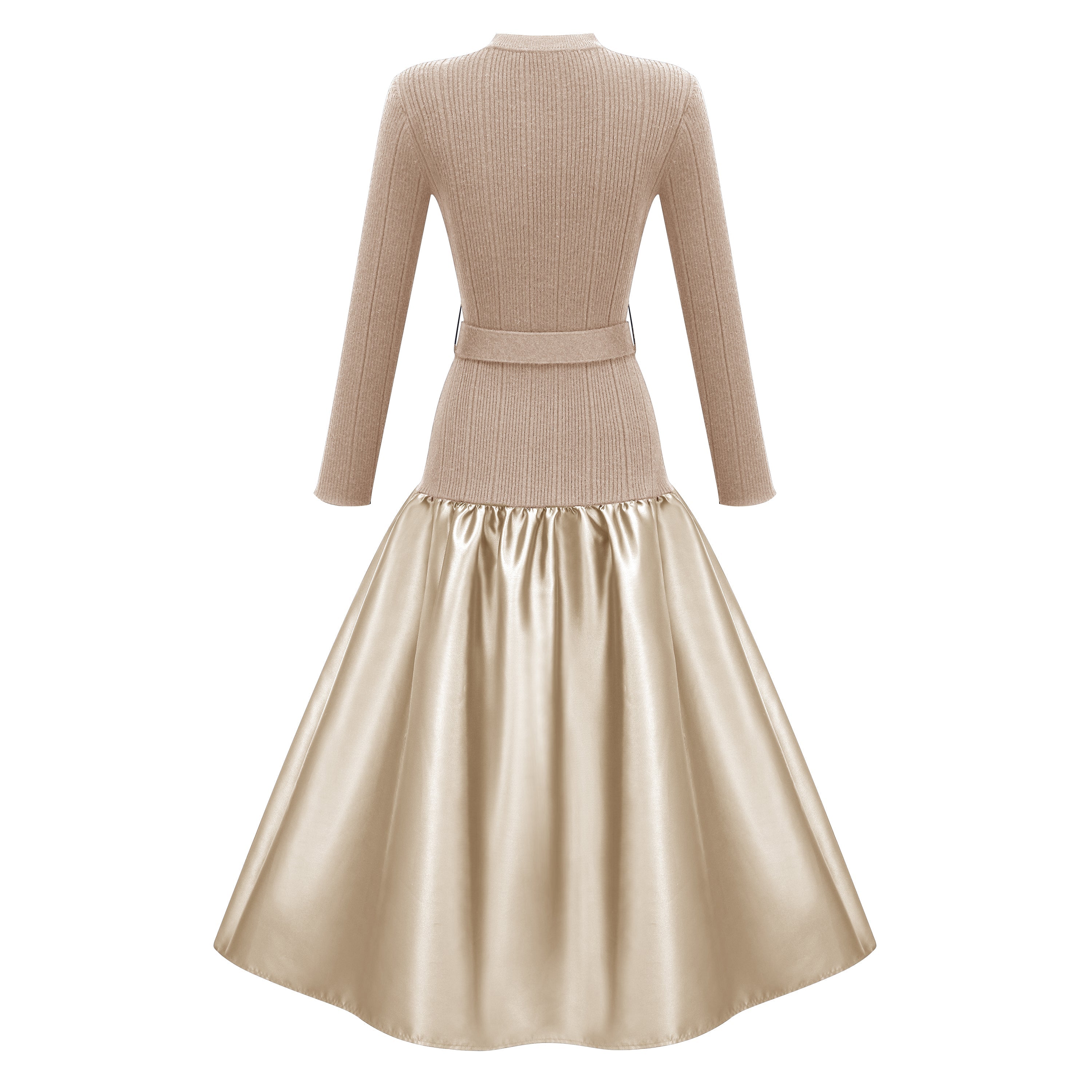 Fern Gold Satin Panel Knit Midi Dress (Final Sale)