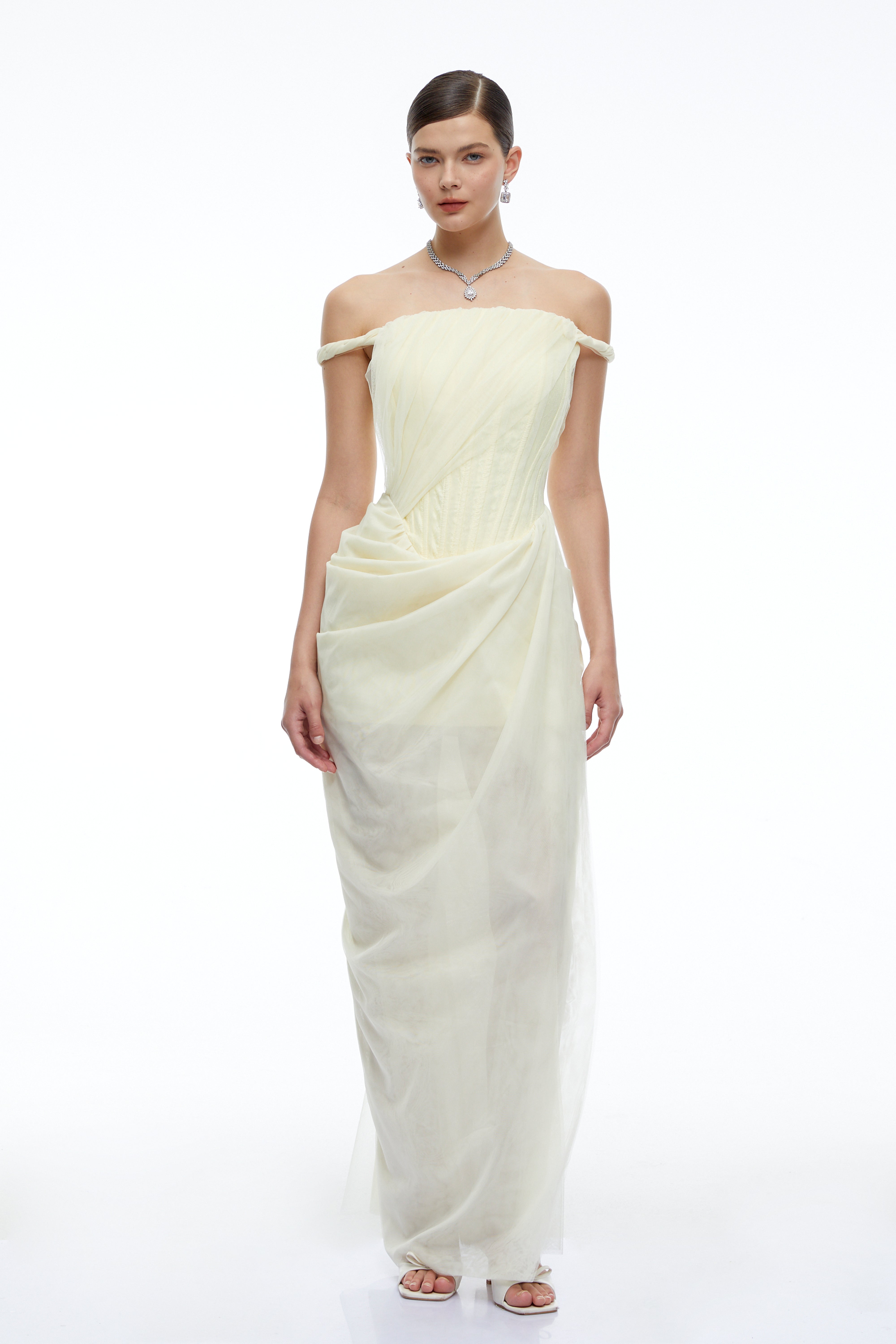Finley Yellow Off Shoulder Ruched Bodycon Maxi Dress