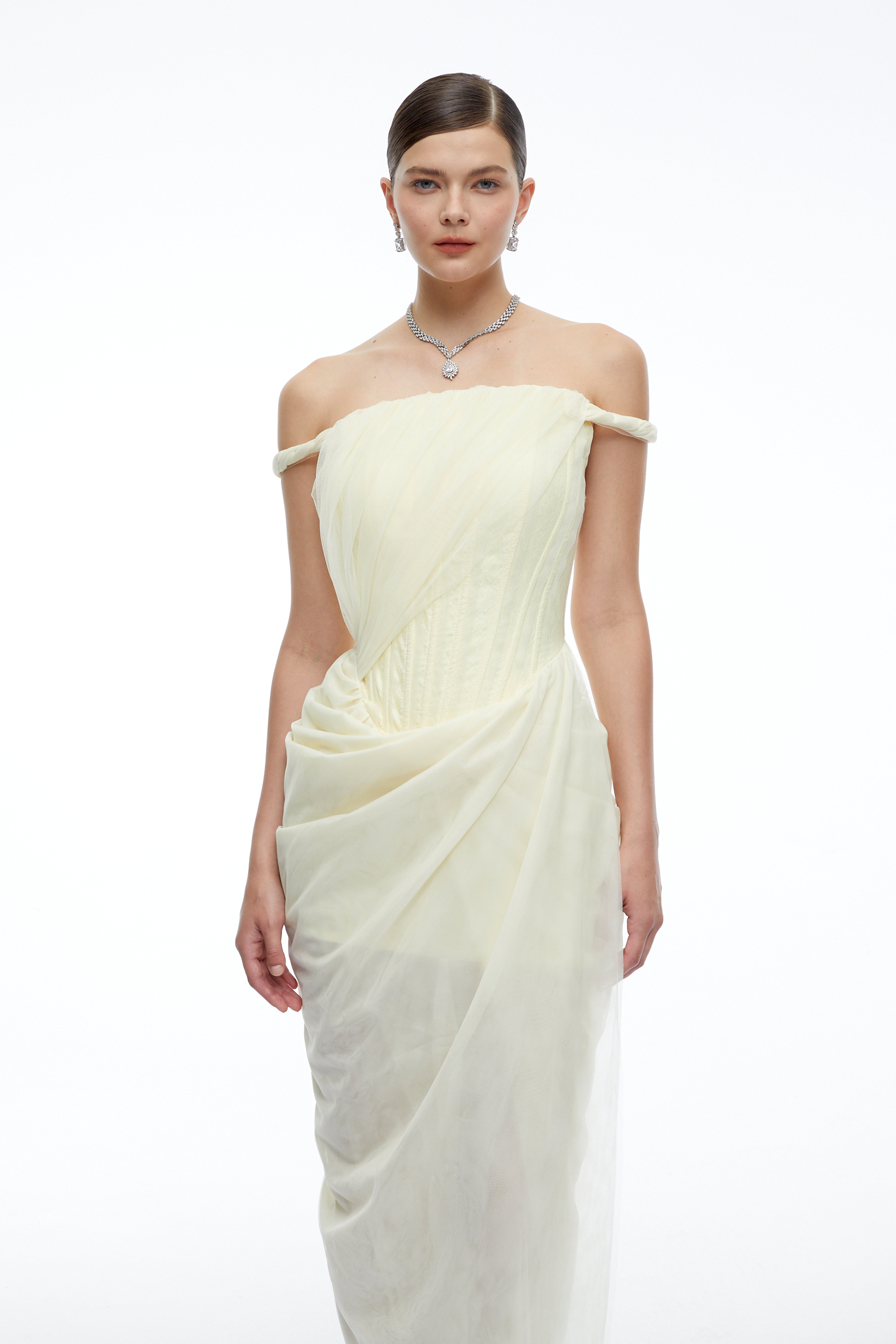 Finley Yellow Off Shoulder Ruched Bodycon Maxi Dress