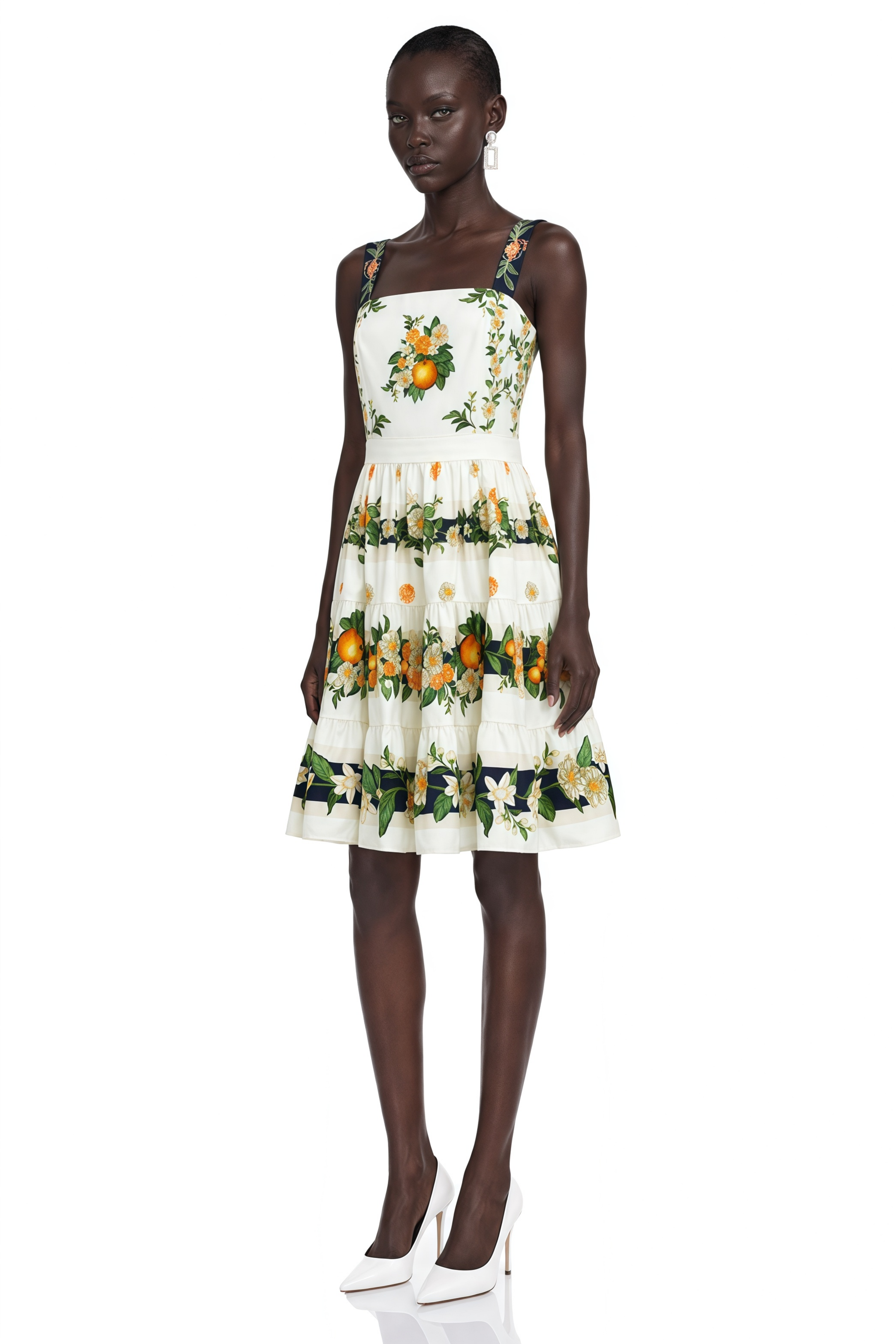 Fiorenza Green Citrus Print Square Neck Mini Dress