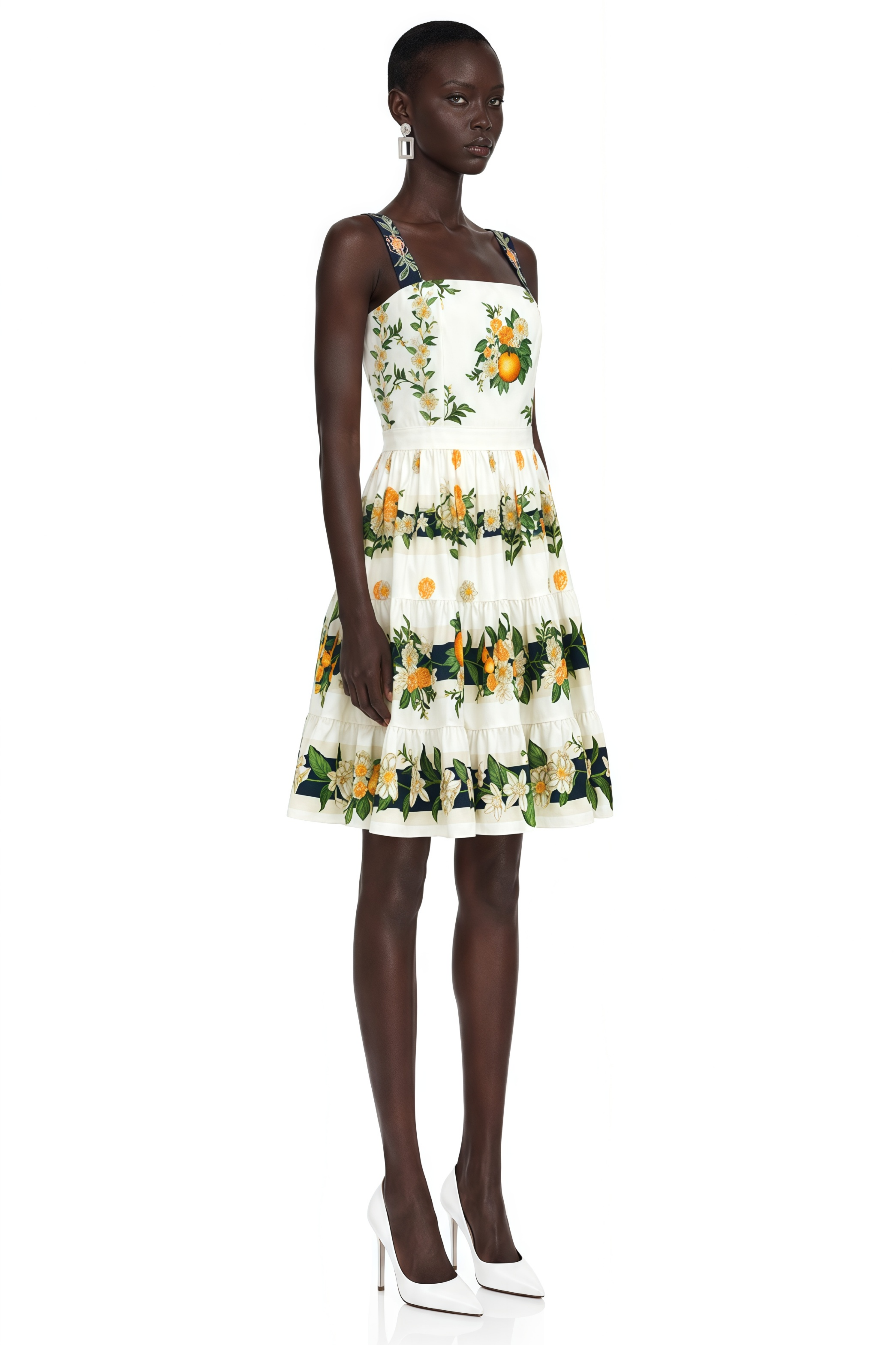 Fiorenza Green Citrus Print Square Neck Mini Dress