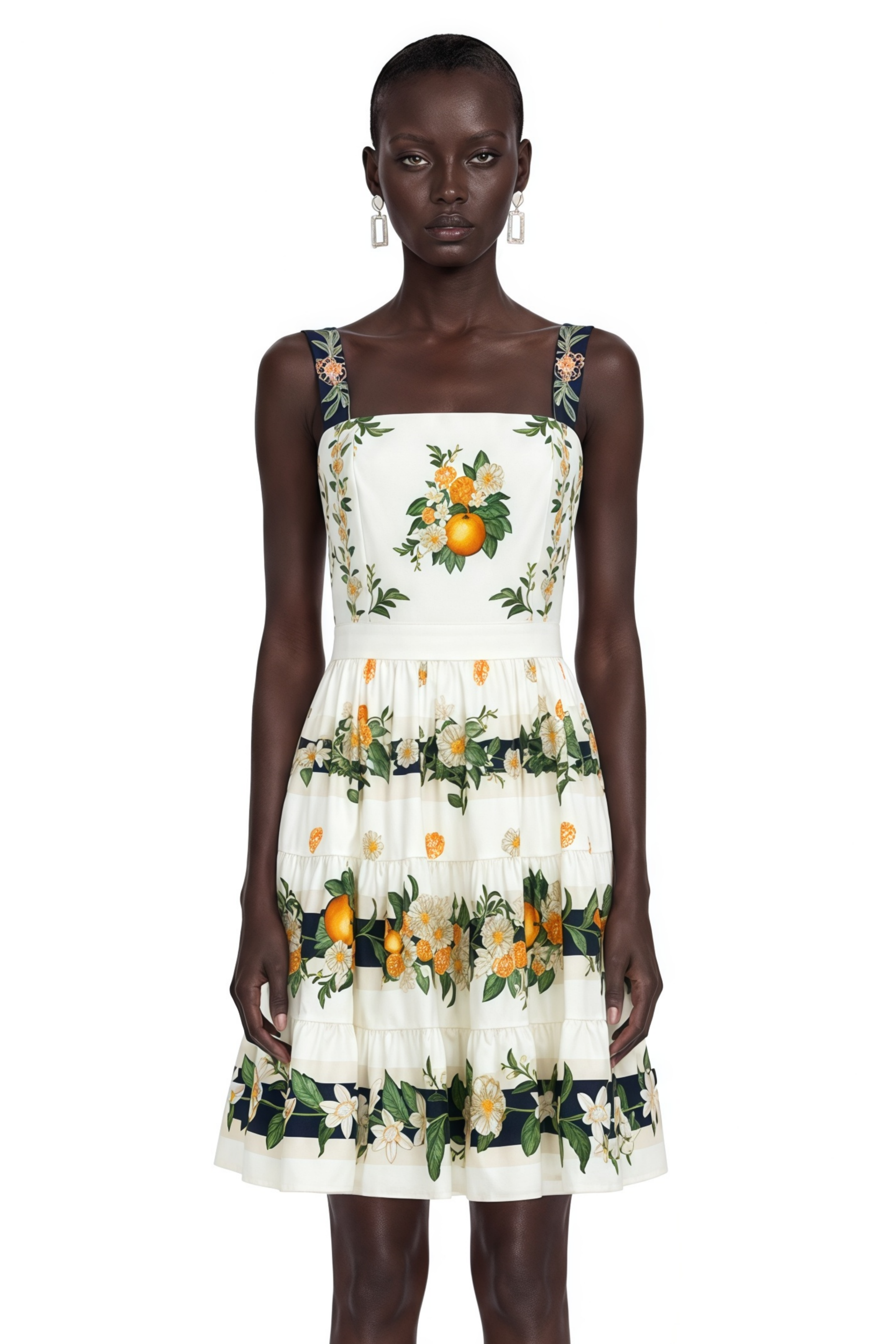 Fiorenza Green Citrus Print Square Neck Mini Dress