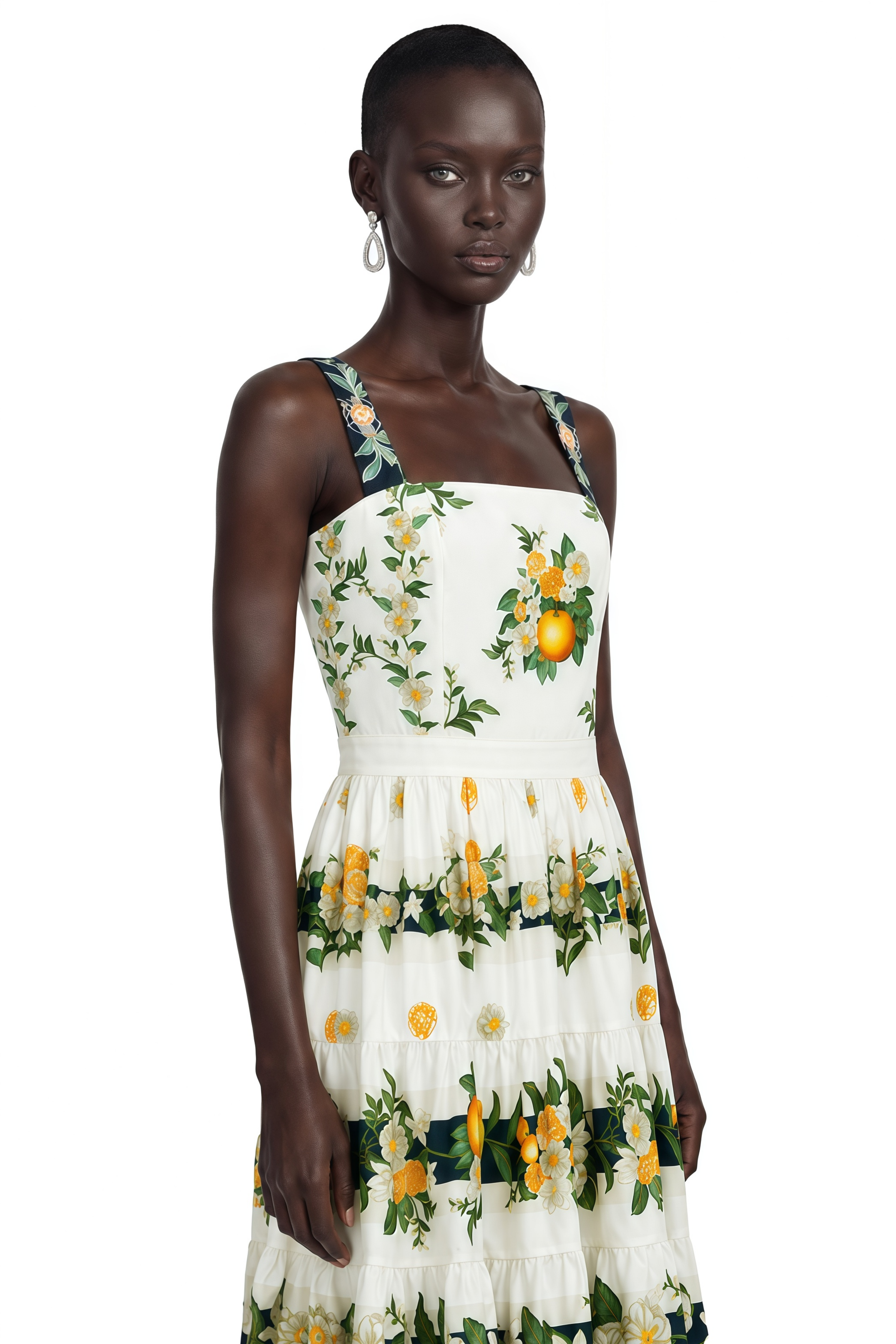 Fiorenza Green Citrus Print Square Neck Mini Dress