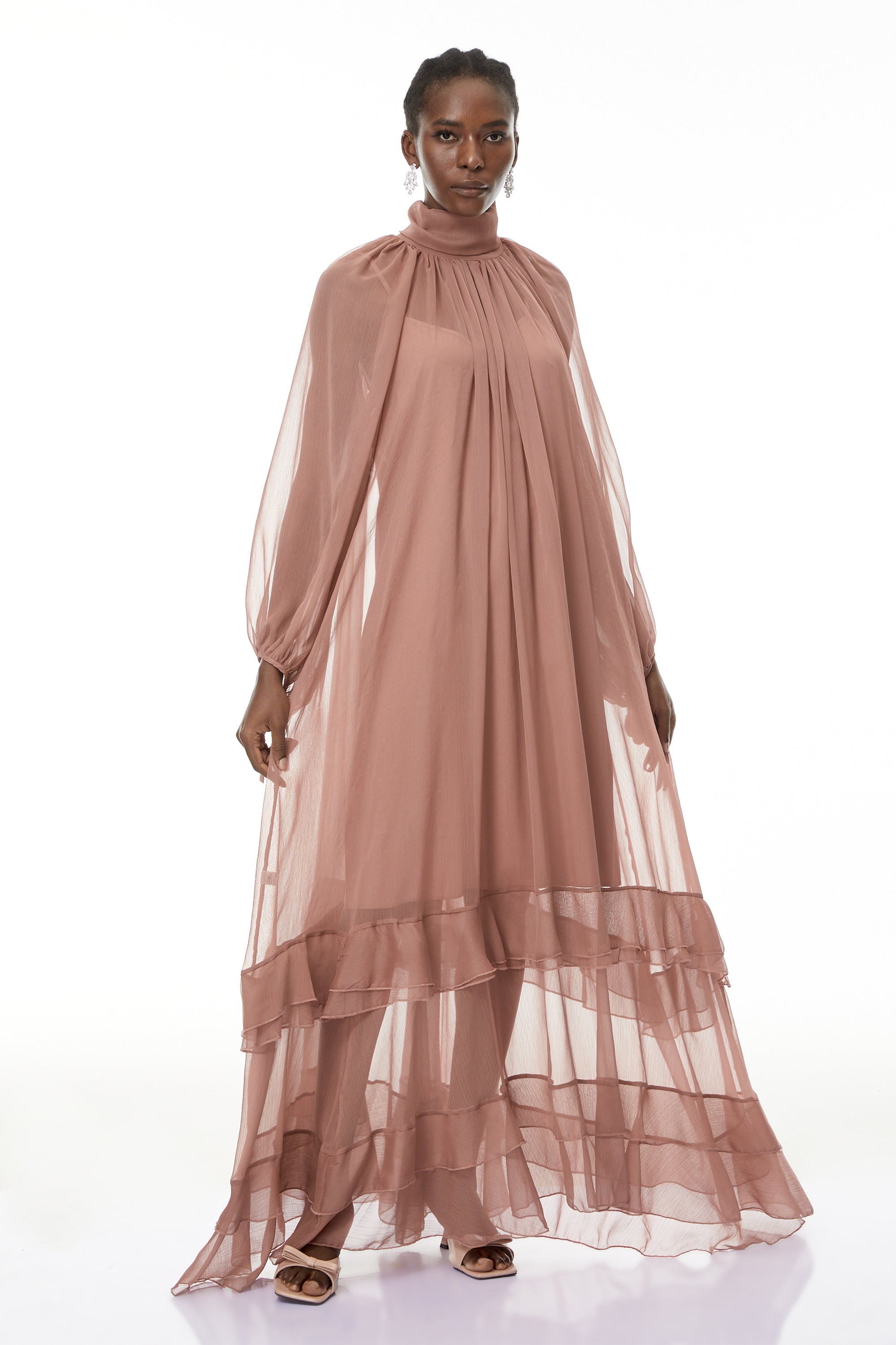 Fiorenza Pink Shirred Tiered Maxi Dress (Final Sale-US Only)
