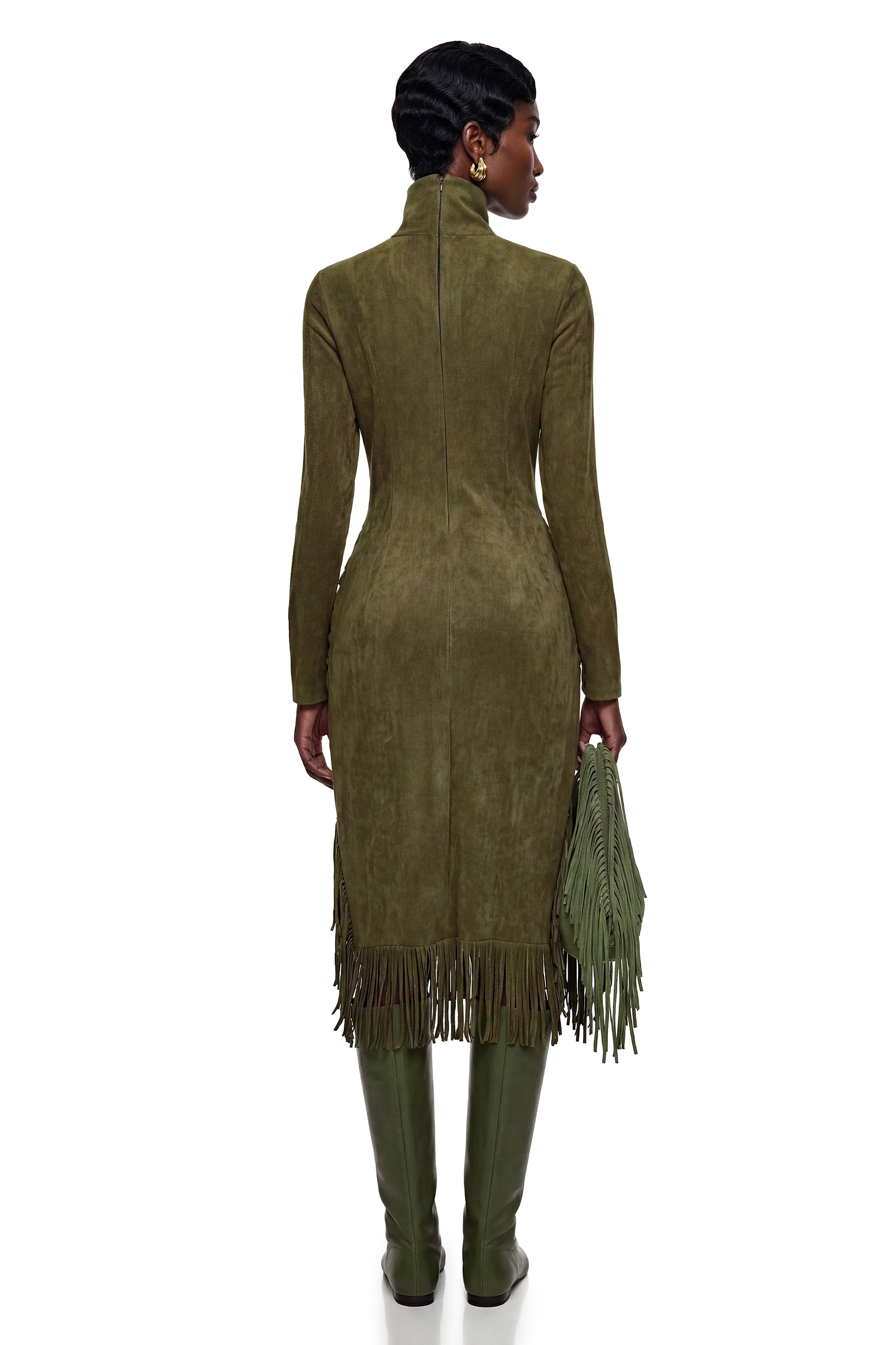 Freya Green High Neck Midi Dress with Fringe (Final Sale)
