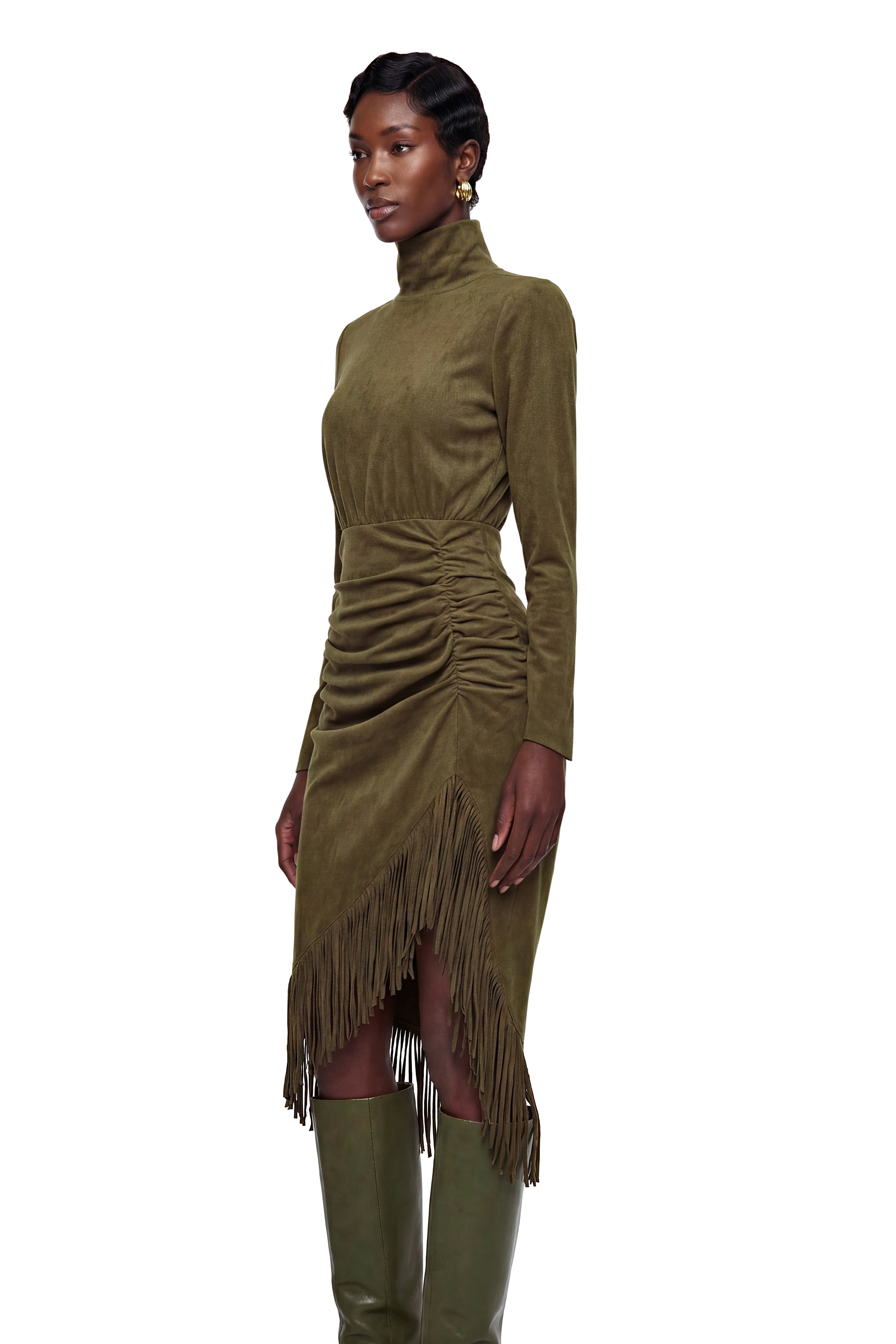 Freya Green High Neck Midi Dress with Fringe (Final Sale)