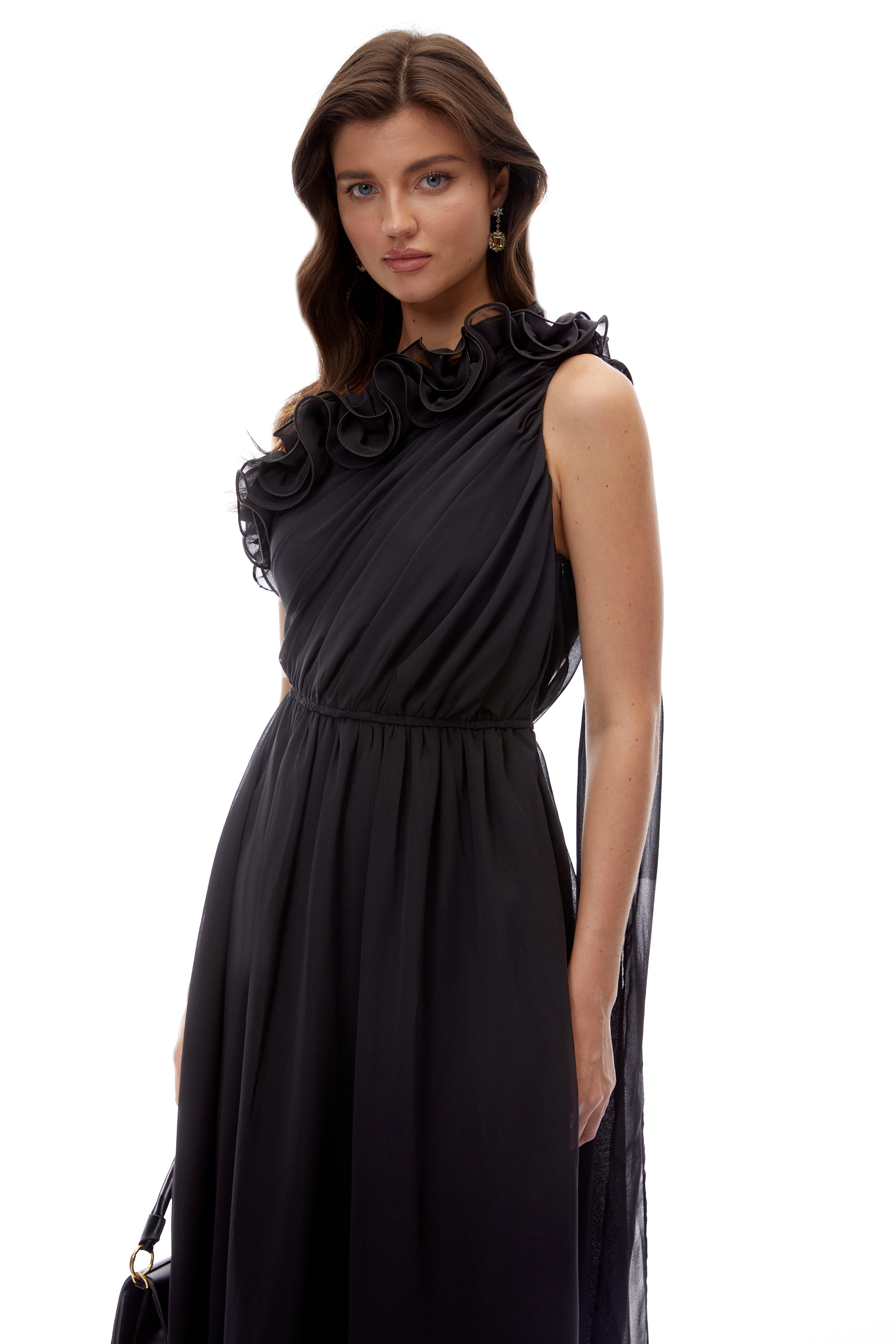Garance Black One Shoulder Ruched Maxi Dress