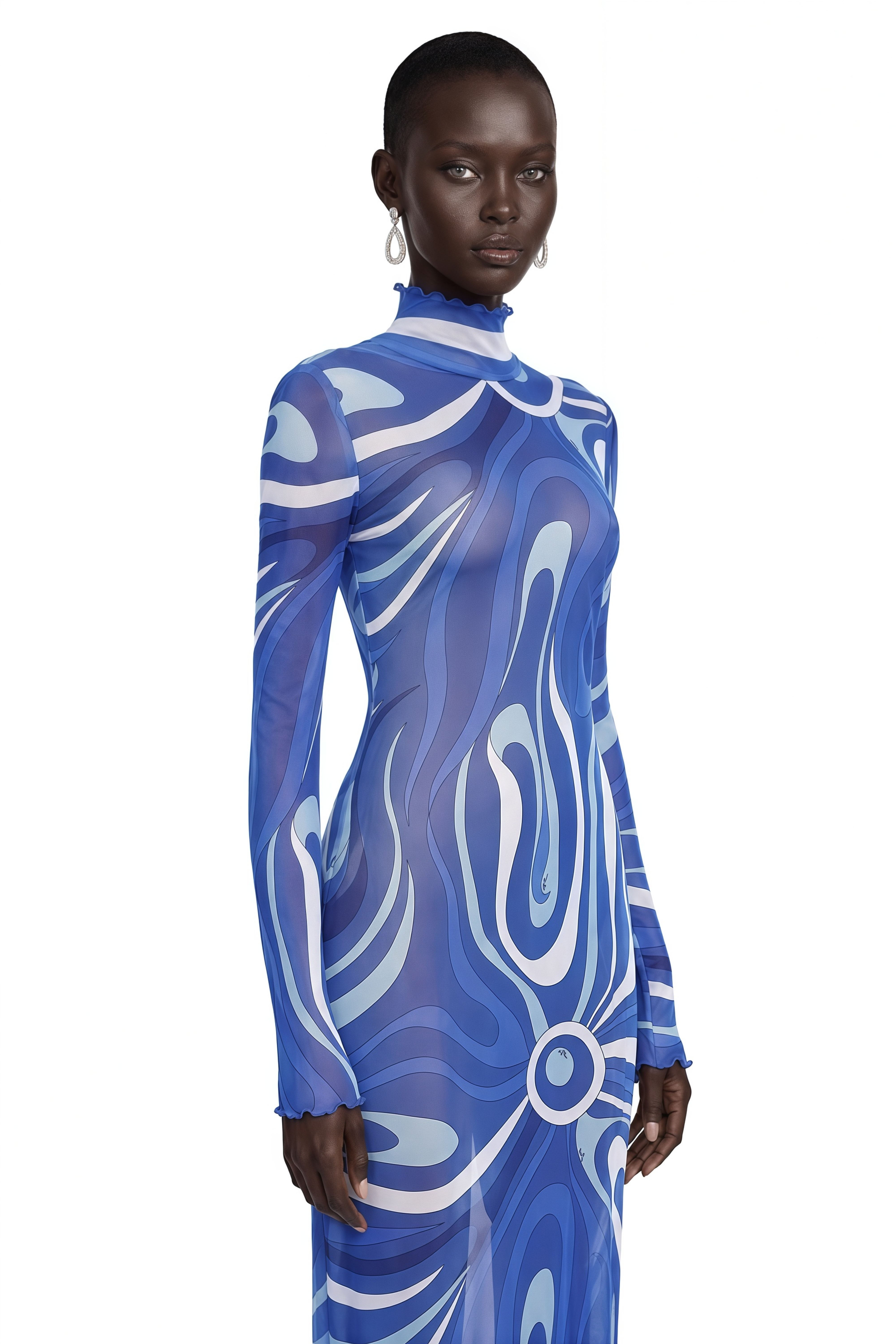 Genesis Royal Blue Printed High Neck Maxi Dress