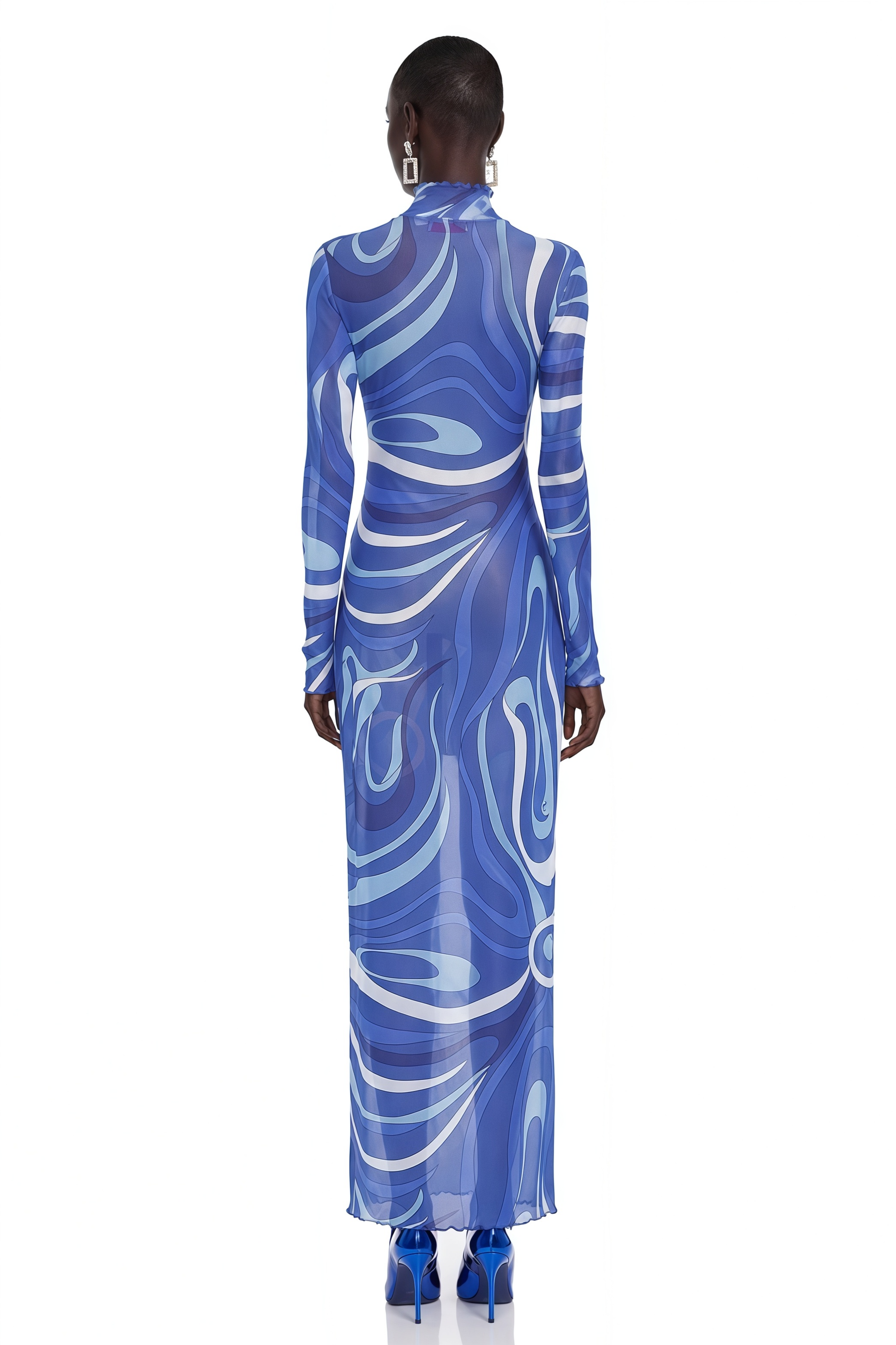 Genesis Royal Blue Printed High Neck Maxi Dress