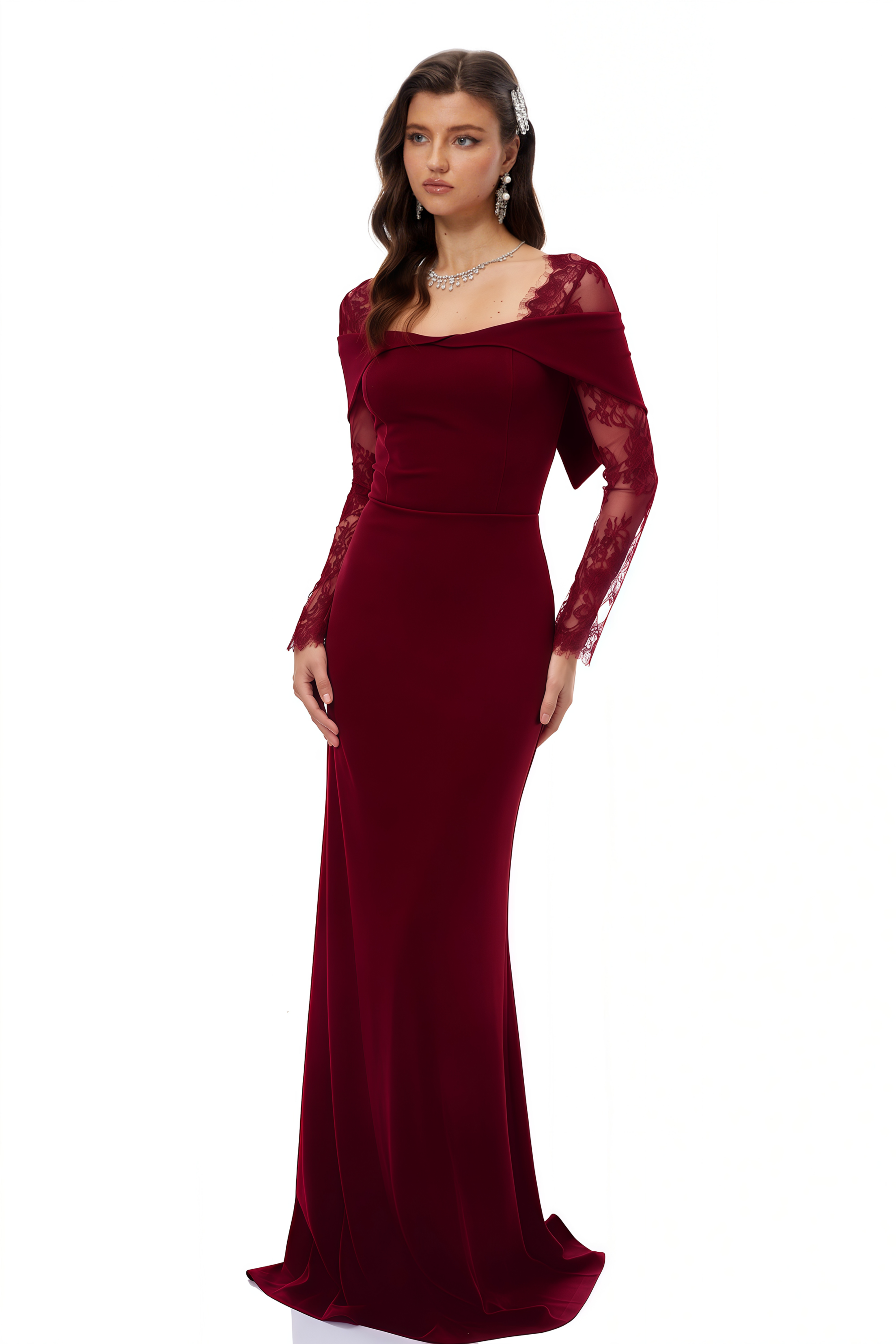 Georgiana Burgundy Lace Panel Flared Maxi Gown