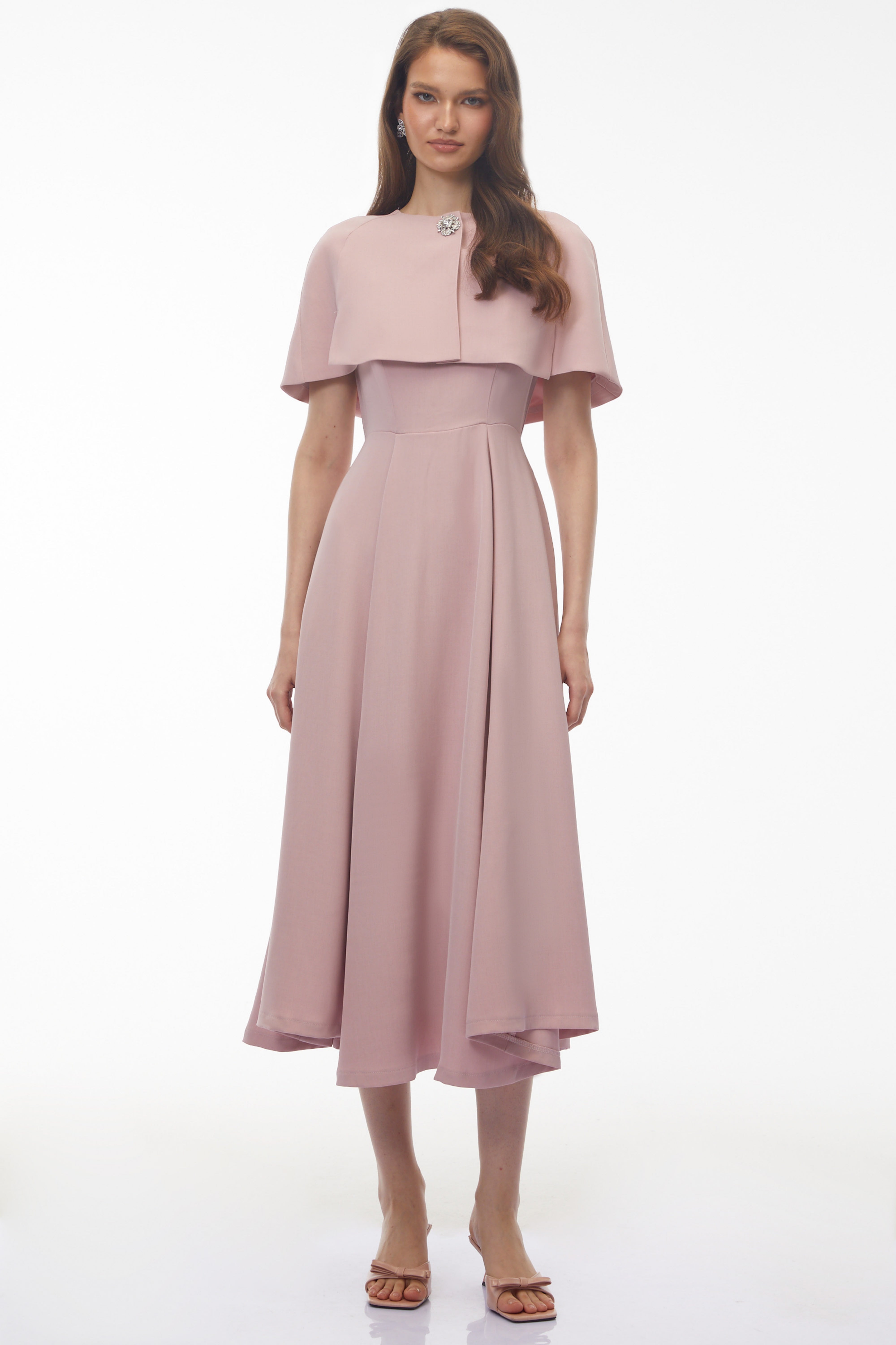 Giuliana Pink Solid Cape ＆ Midi Dress Set (Final Sale-US Only)