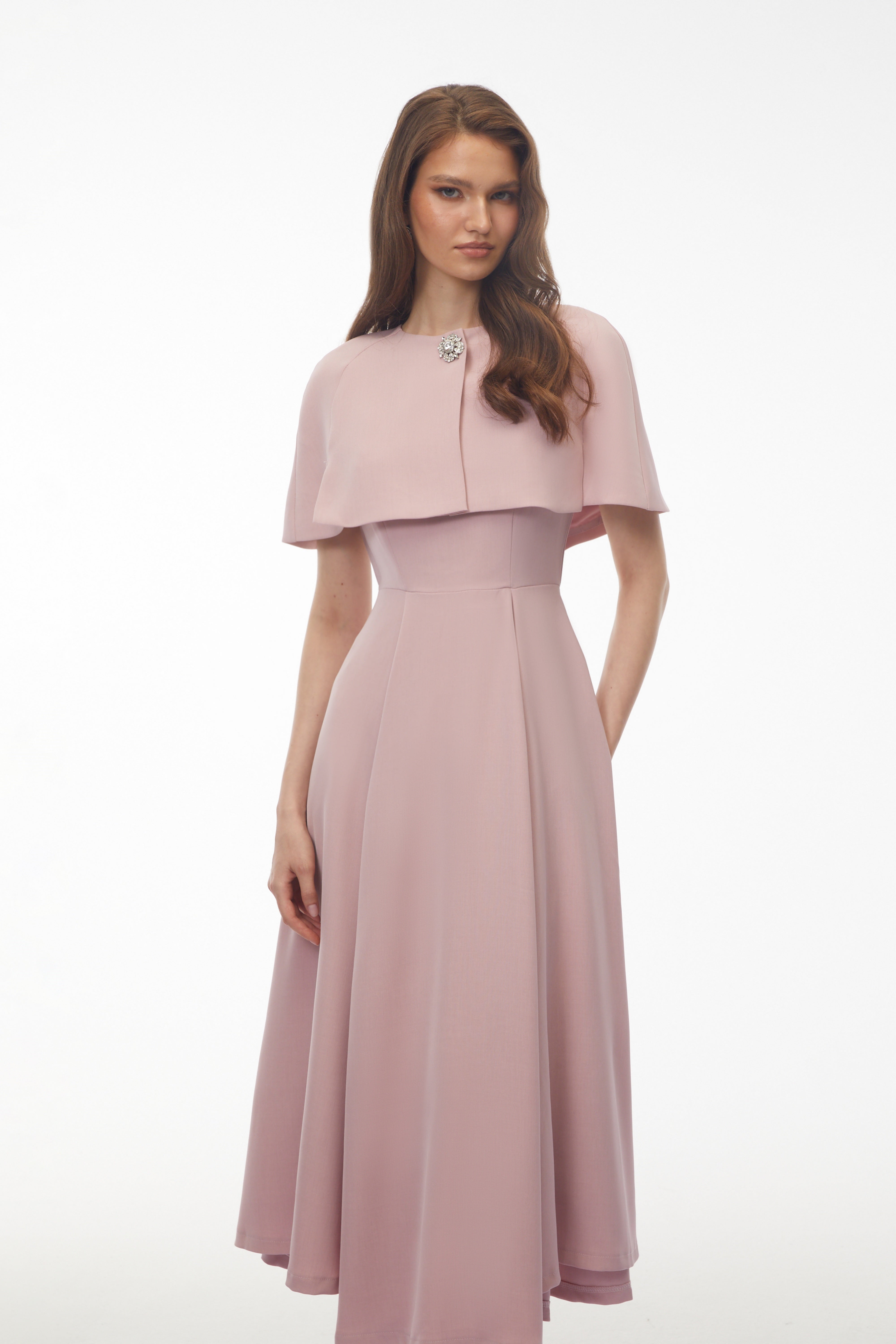 Giuliana Pink Solid Cape ＆ Midi Dress Set (Final Sale-US Only)