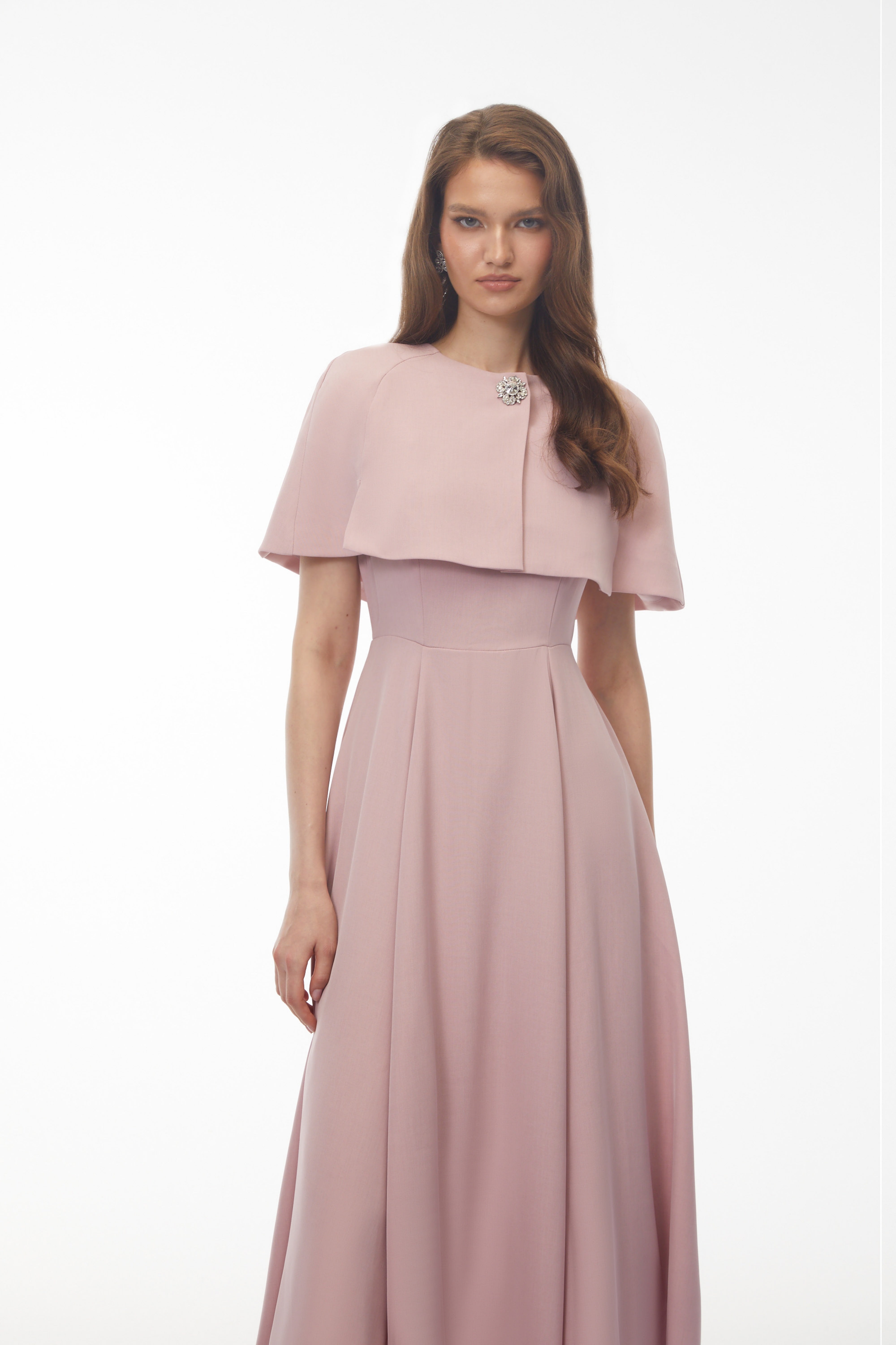 Giuliana Pink Solid Cape ＆ Midi Dress Set (Final Sale-US Only)