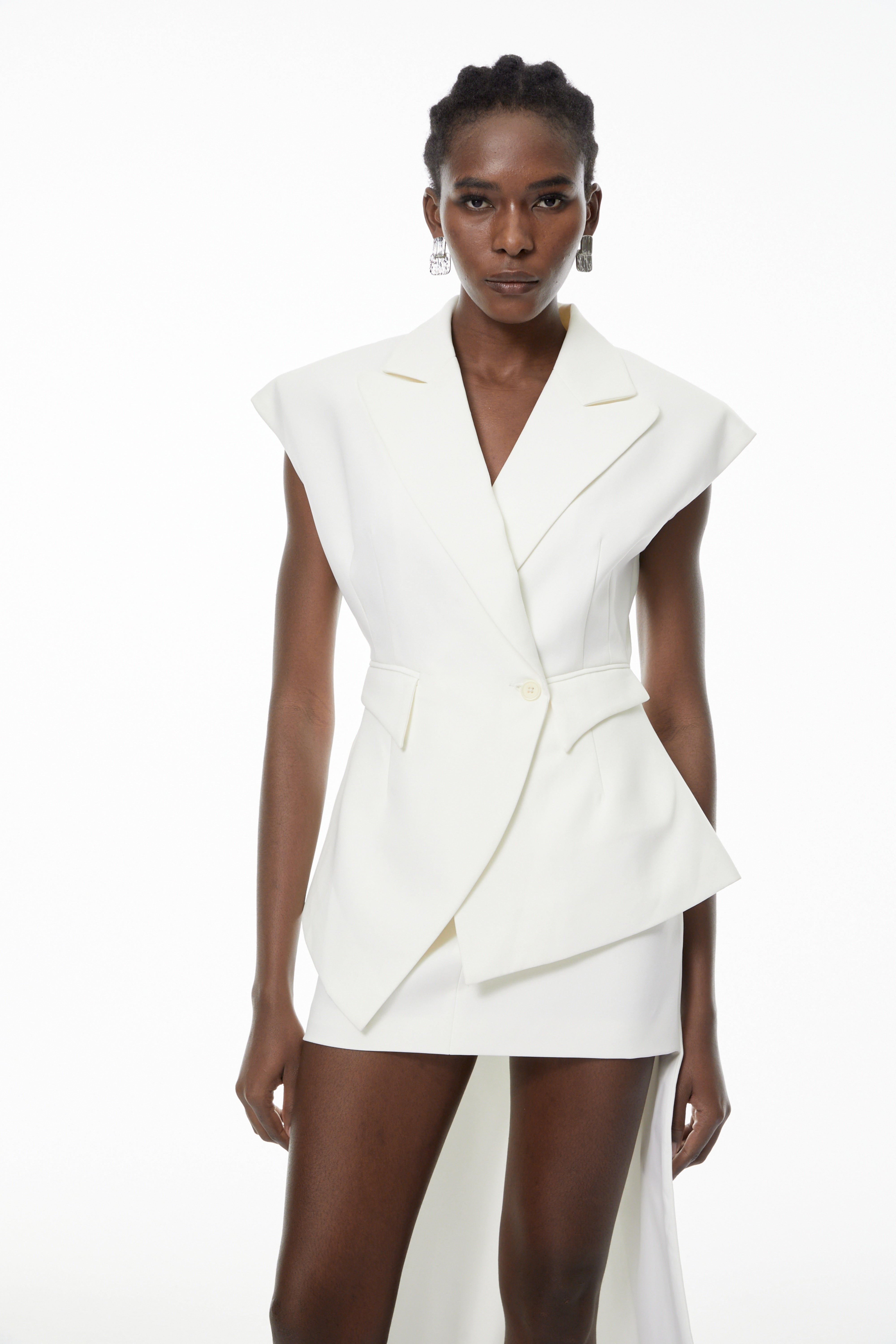 Grace White Asymmetrical Blazer & Skirt Set (Final Sale)