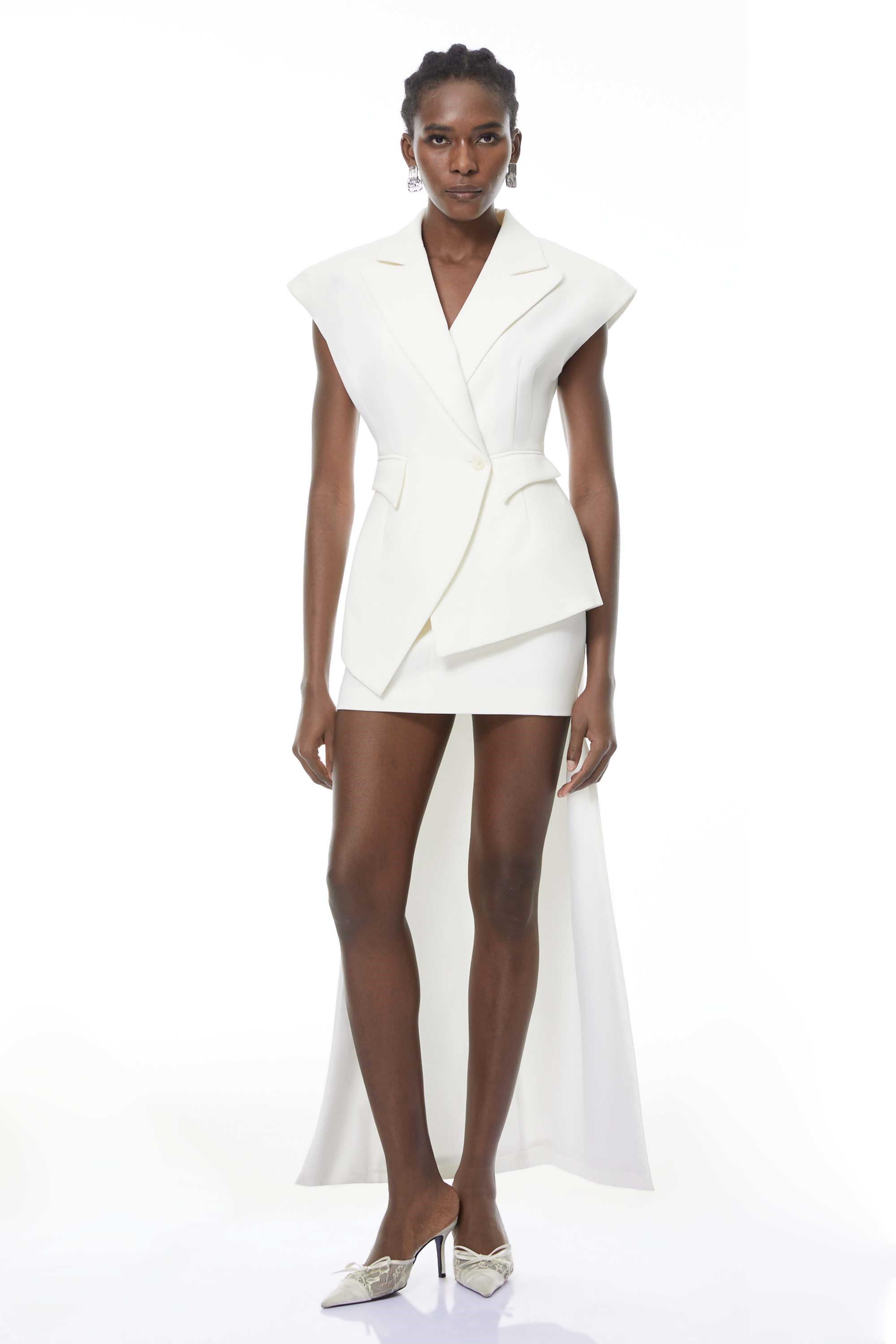 Grace White Asymmetrical Blazer & Skirt Set (Final Sale)
