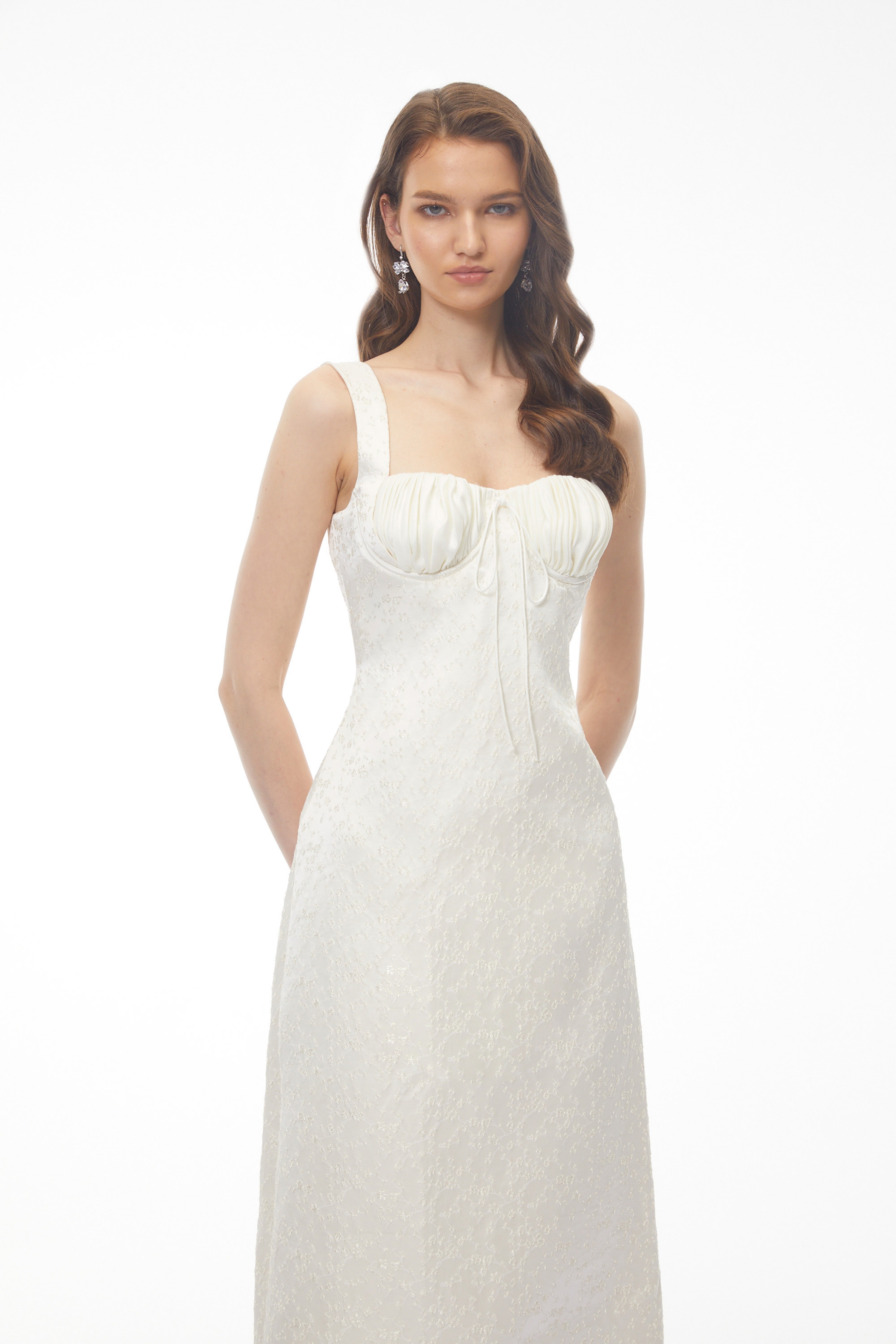 Greta Ivory Sweetheart Embroidered Midi Dress (Final Sale)