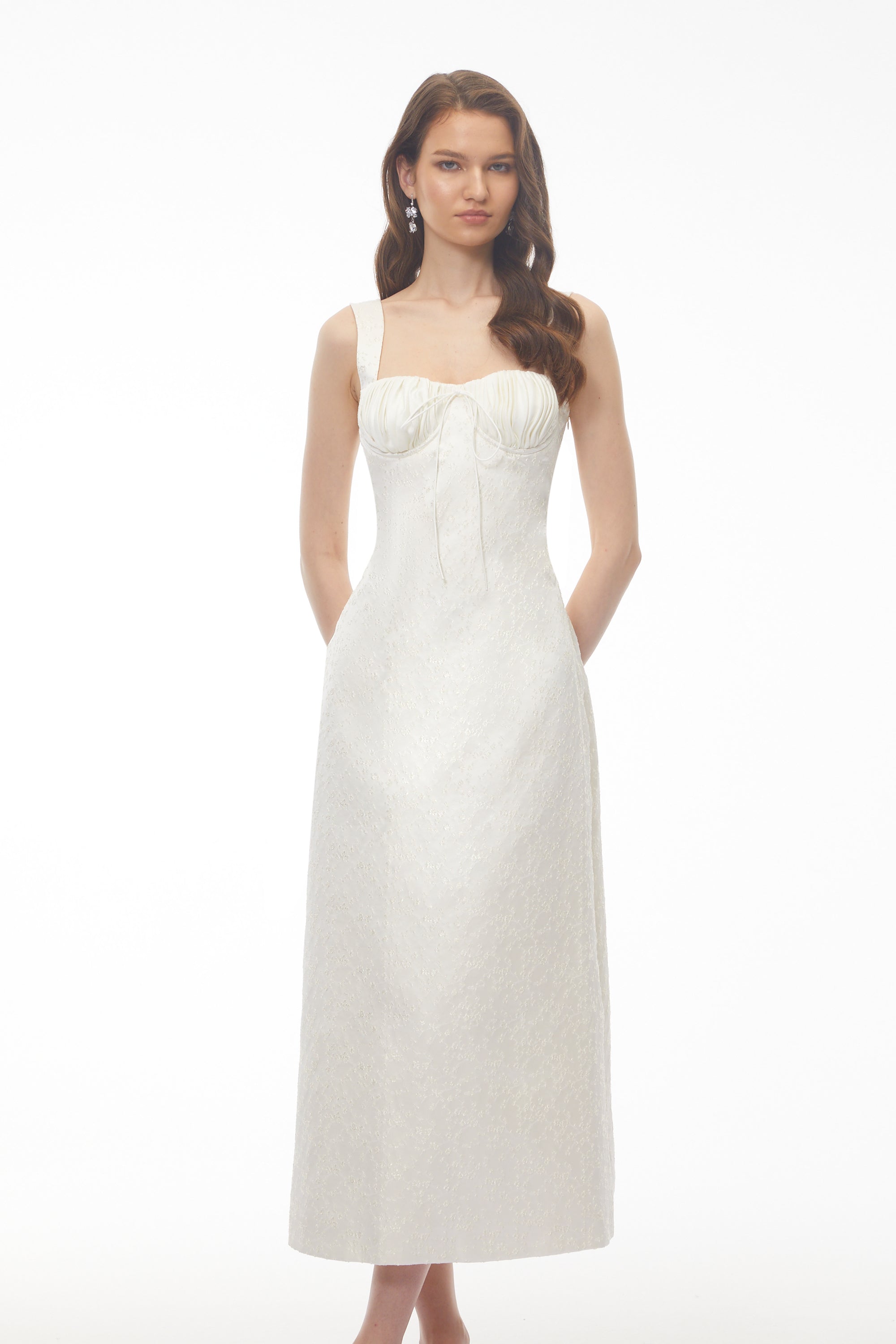 Greta Ivory Sweetheart Embroidered Midi Dress (Final Sale)
