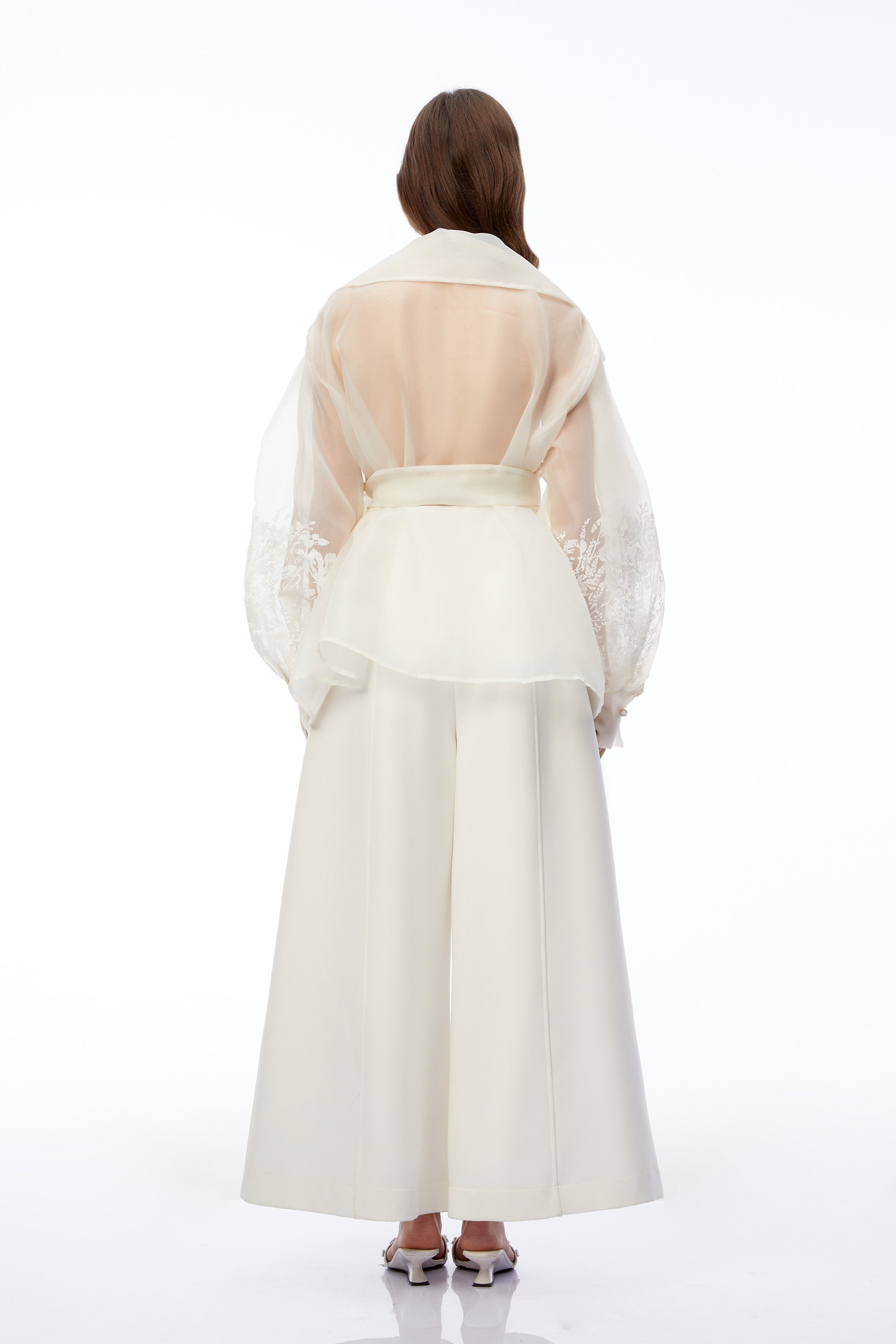 Griselda Ivory Floral Embroidered Blouse with Lapel Collar