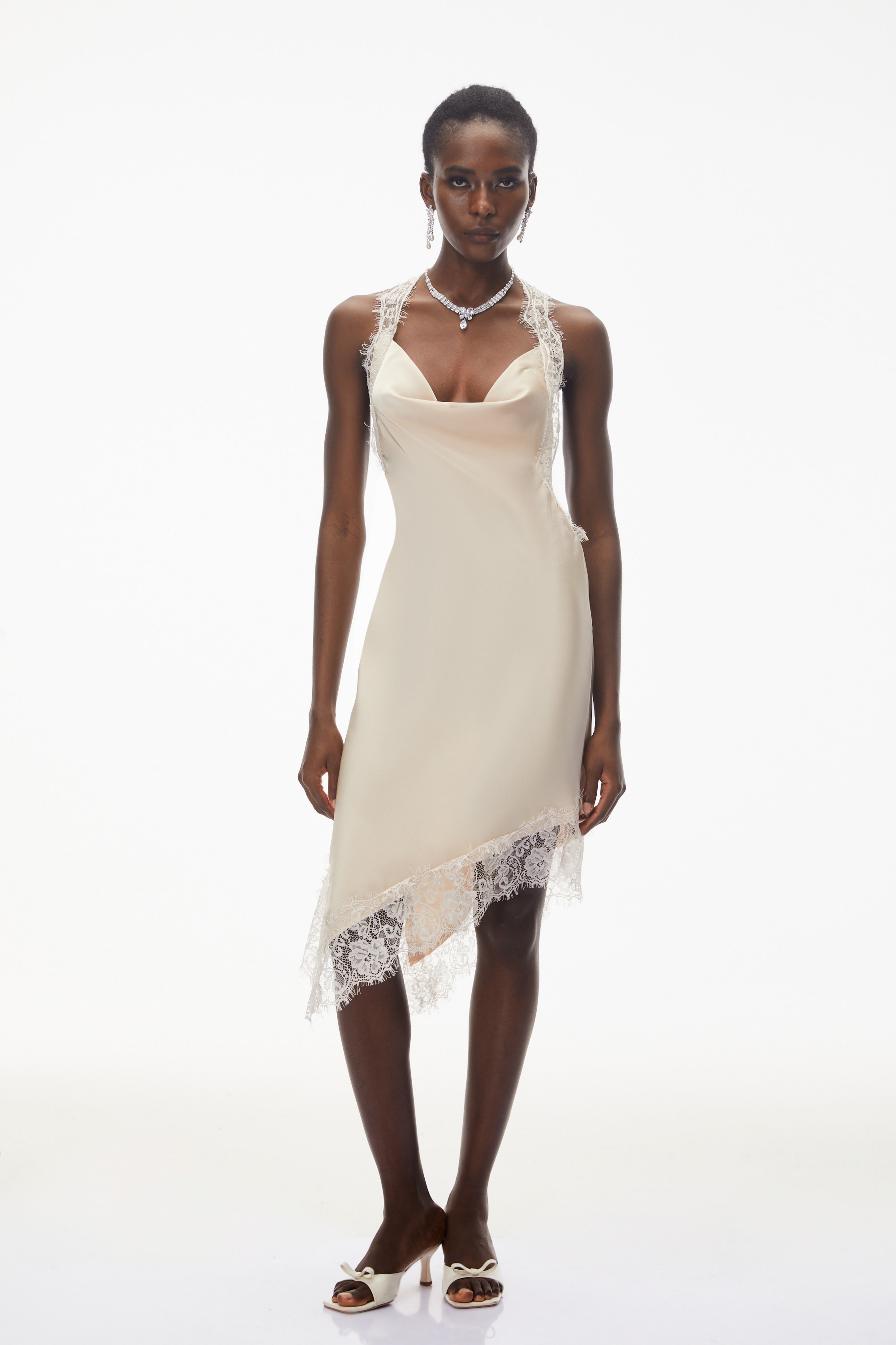 Gudrun Neutral Halterneck Satin Mini Dress (Final Sale-US Only)