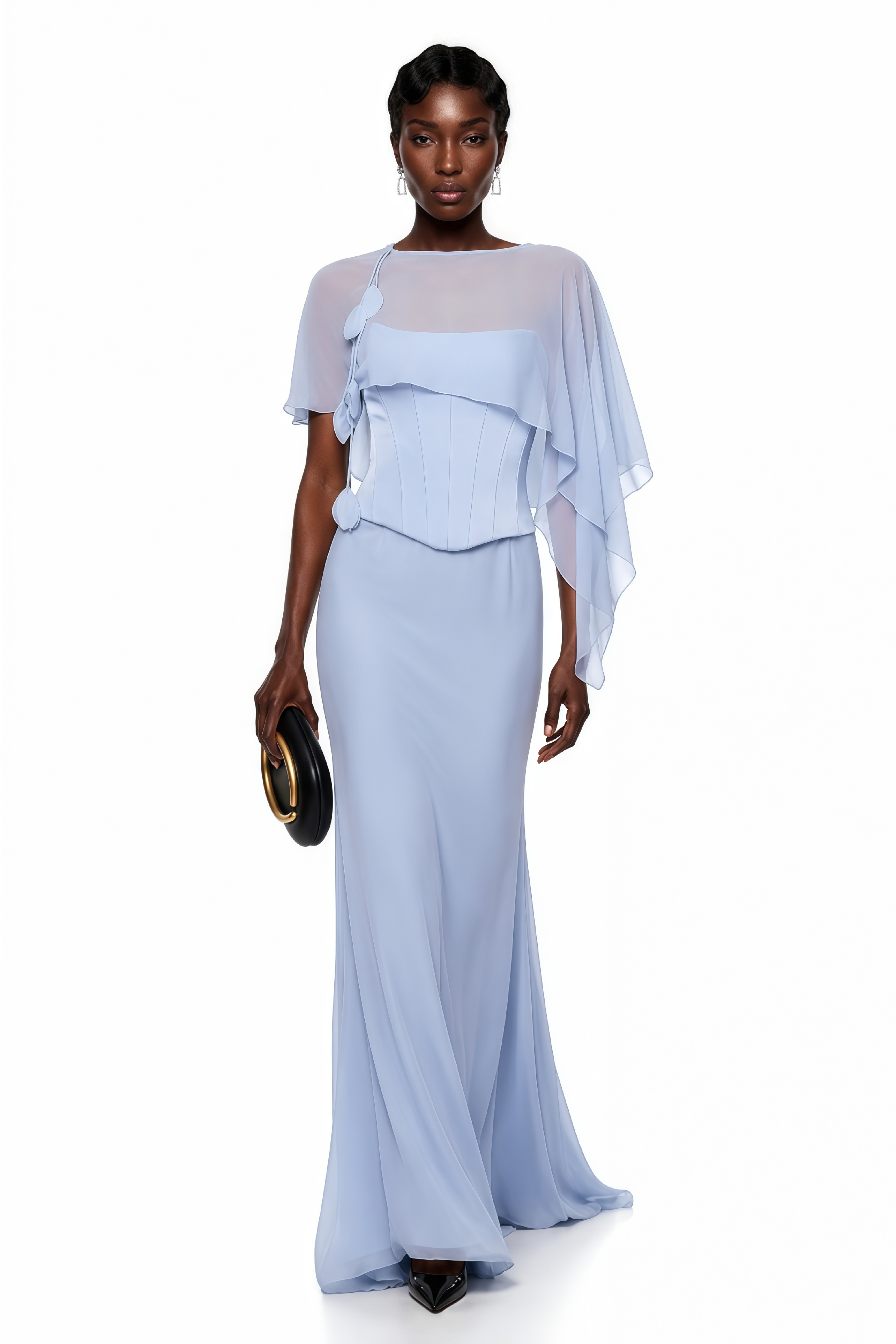 Gwendolyn Blue Corset Top & Skirt Set With Scarf (Final Sale)