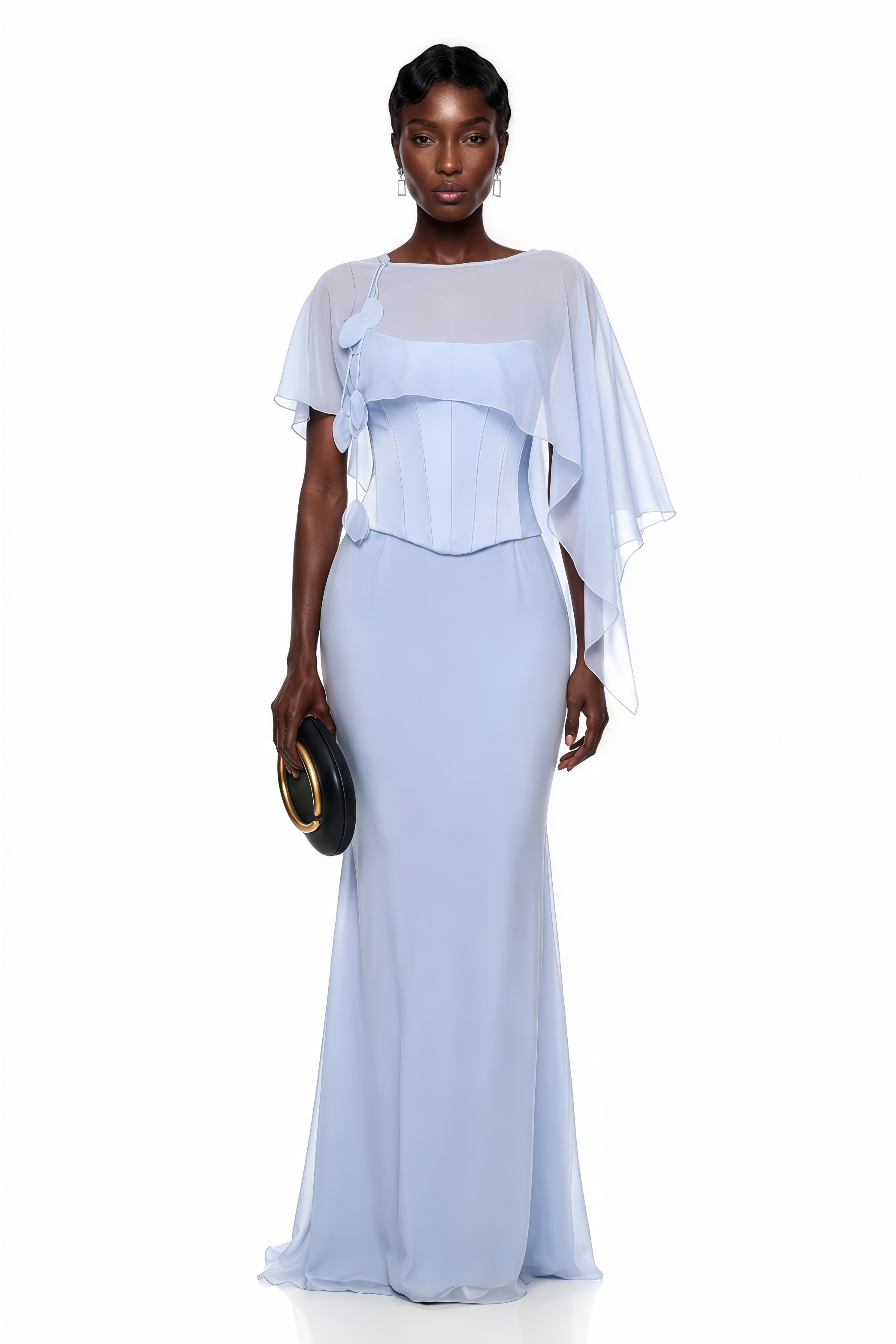 Gwendolyn Blue Corset Top & Skirt Set With Scarf (Final Sale)