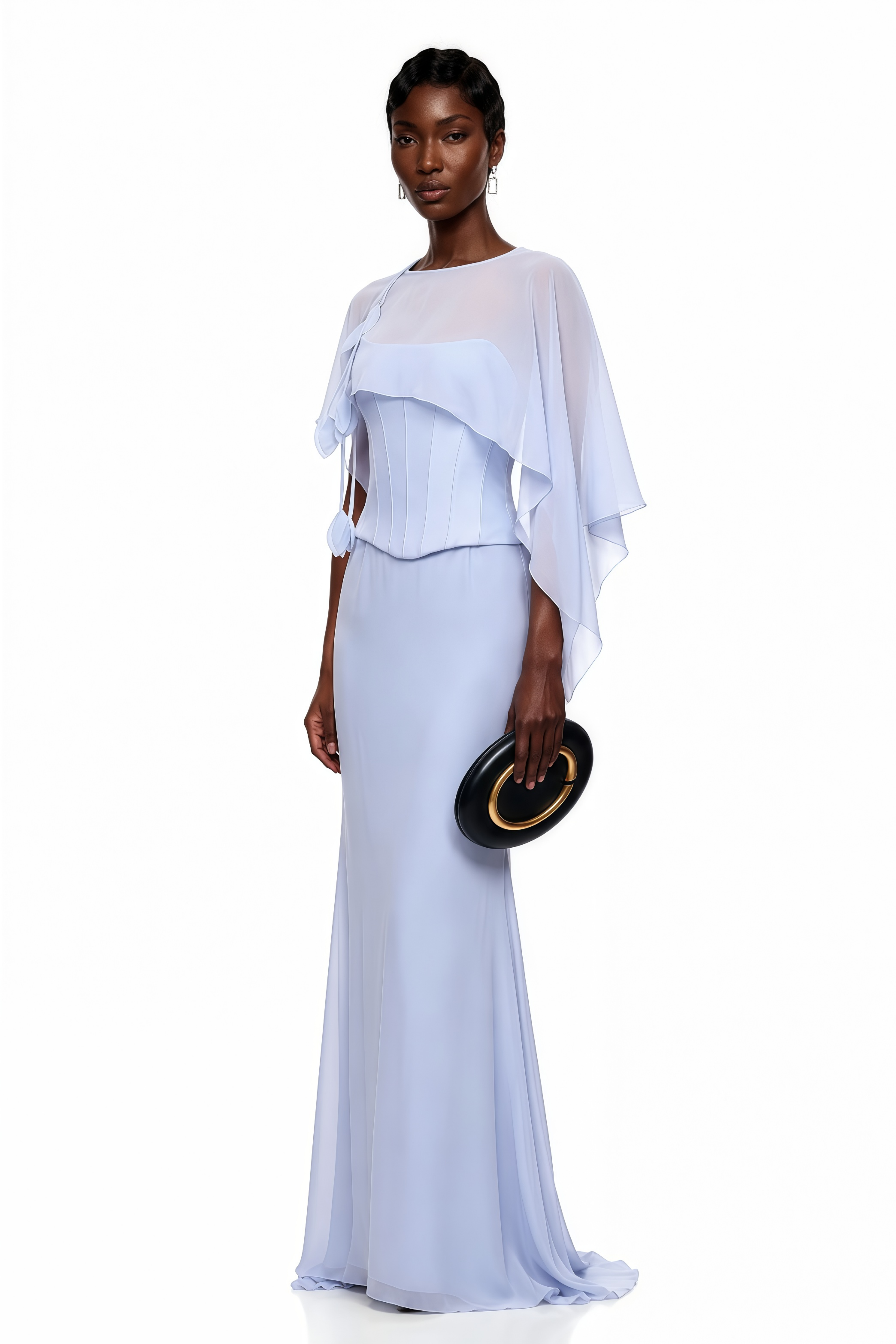 Gwendolyn Blue Corset Top & Skirt Set With Scarf (Final Sale-US Only)