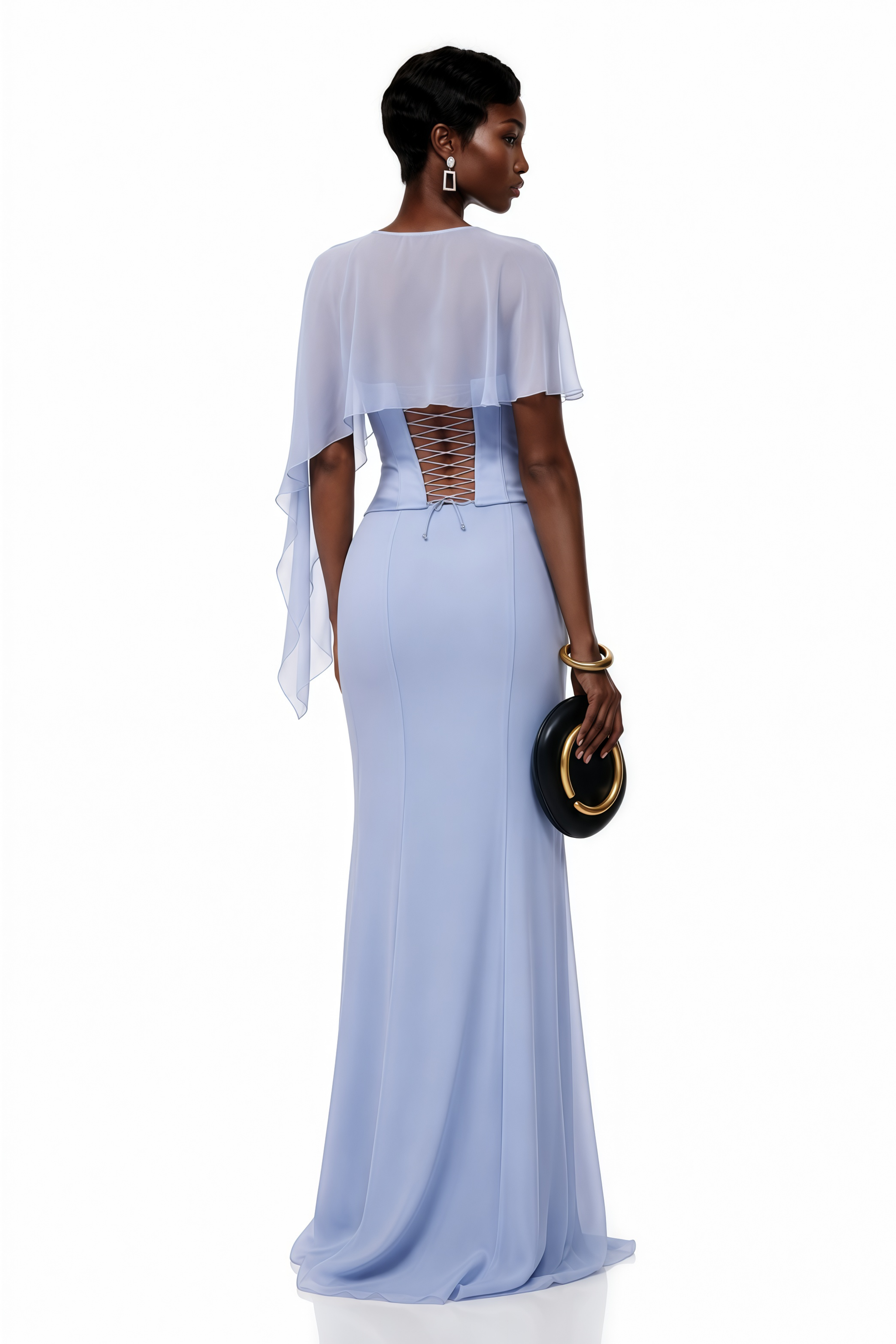 Gwendolyn Blue Corset Top & Skirt Set With Scarf (Final Sale)