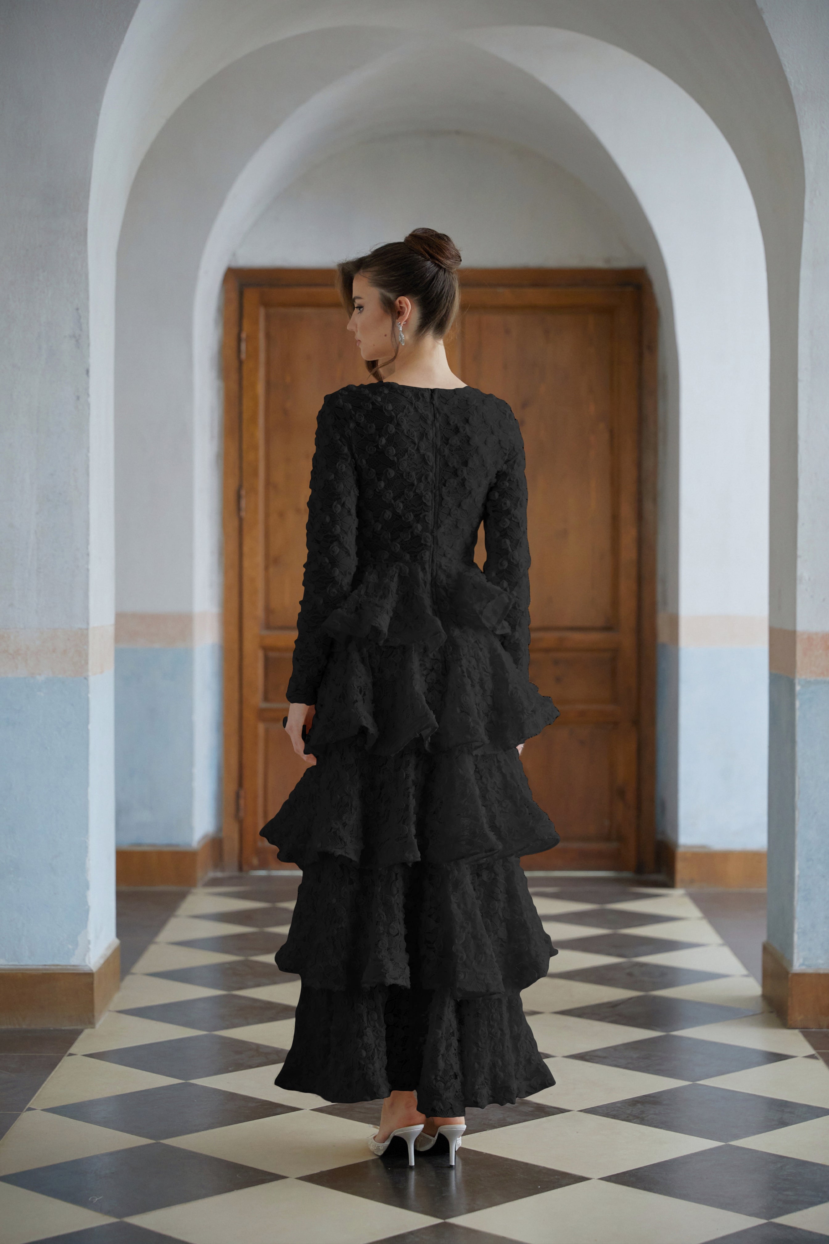 Halla Black Tiered Floral Lace Maxi Dress (Final Sale-US Only)