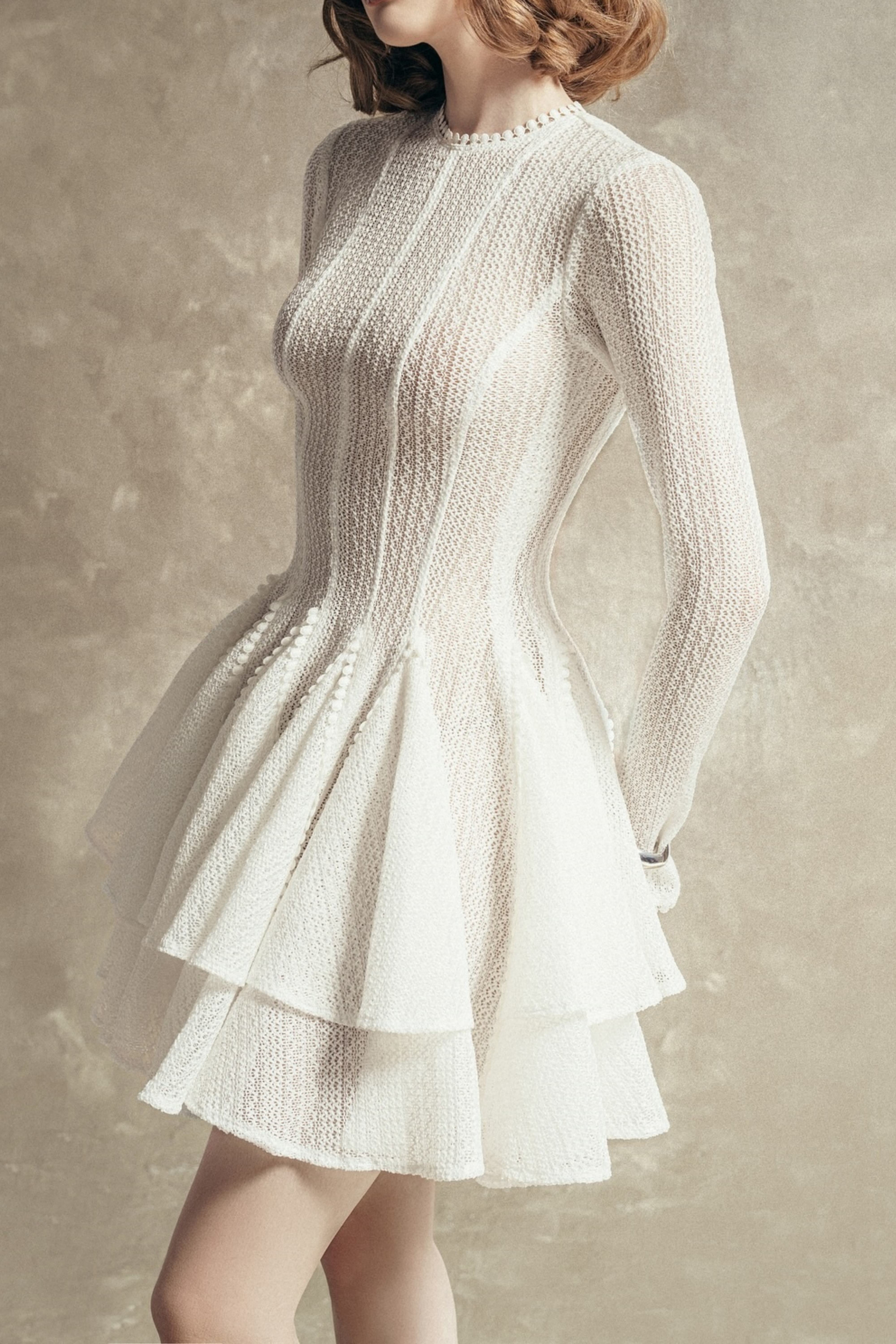 Hallie White Layered Design Puff Mini Dress (Final Sale)