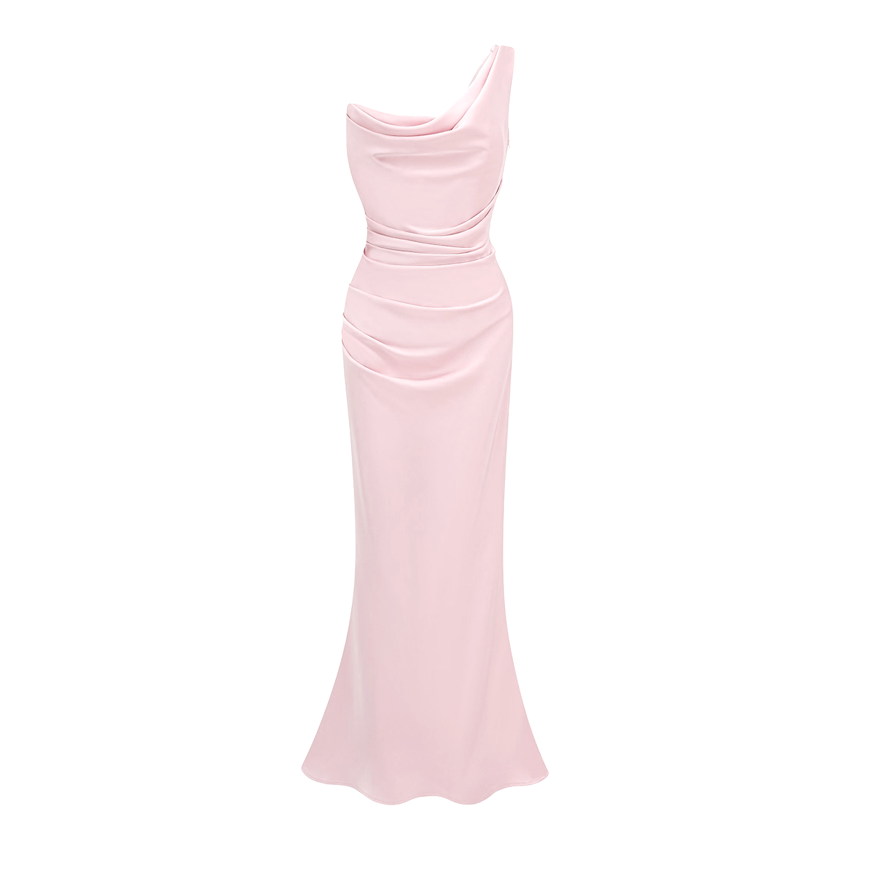 Hannah Pink One Shoulder Satin Maxi Dress (Final Sale-US Only)
