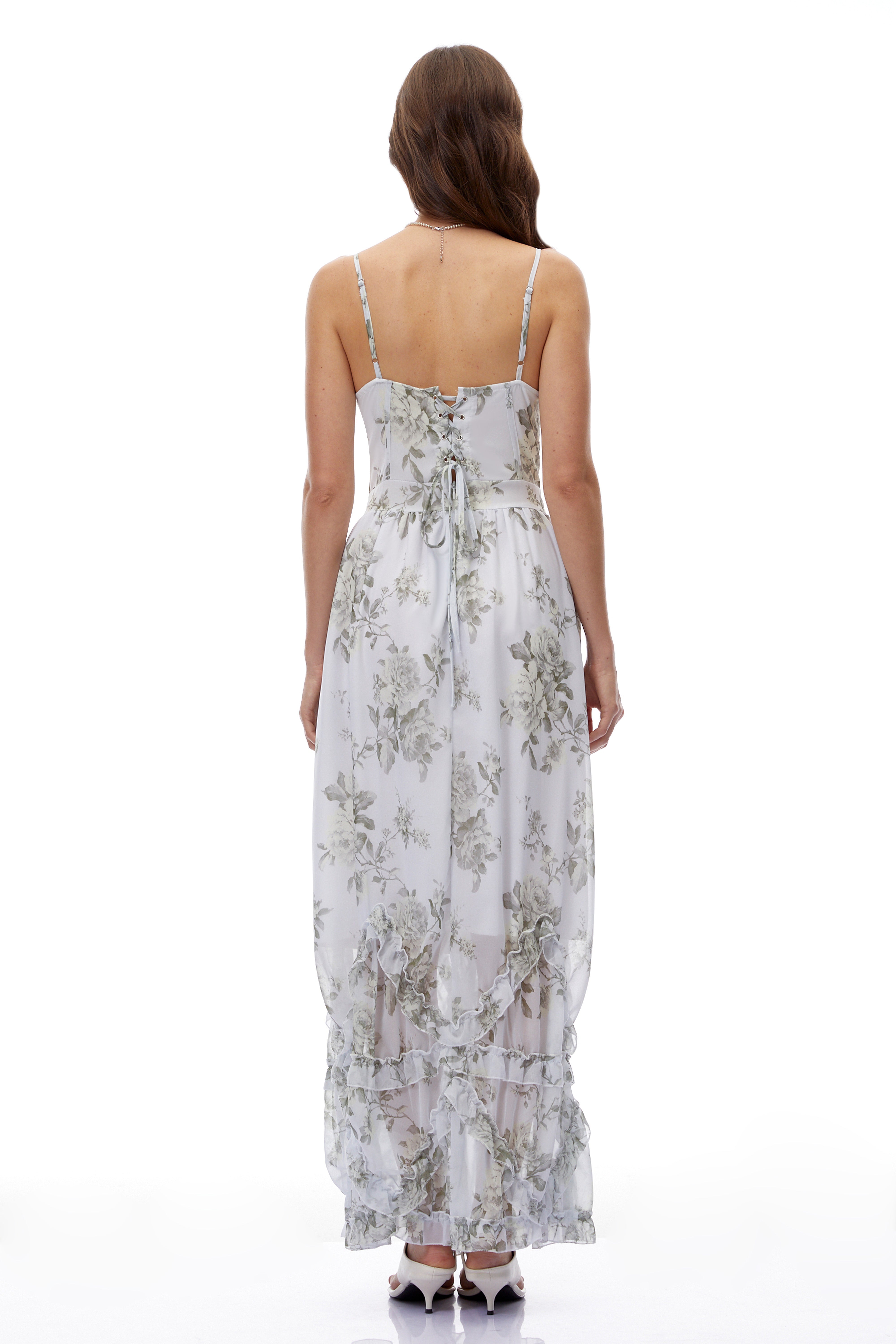 Hanne Green Floral V-Neck Sleeveless Maxi Dress