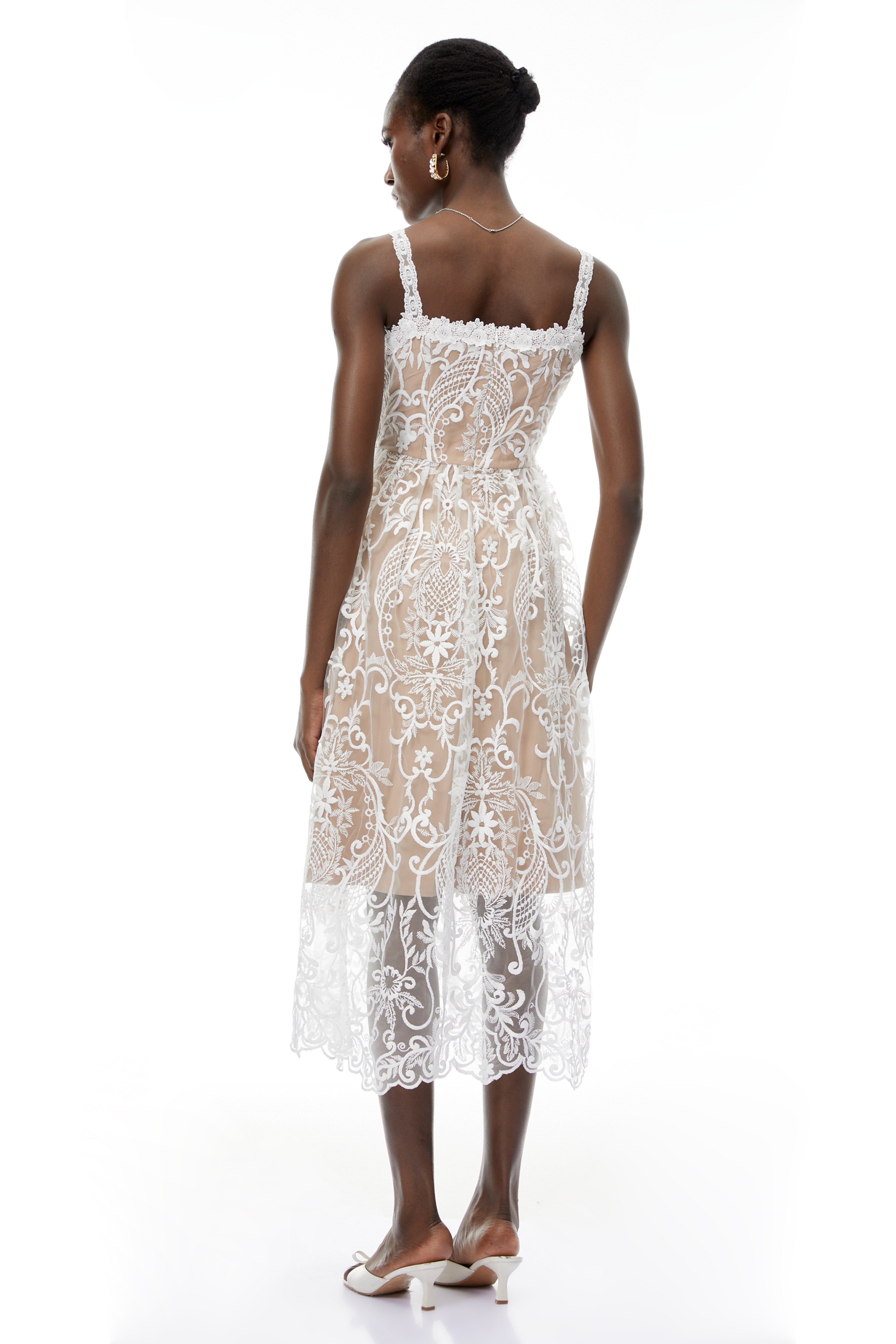 Hermione White Floral Embroidered Lace Midi Dress (Final Sale)
