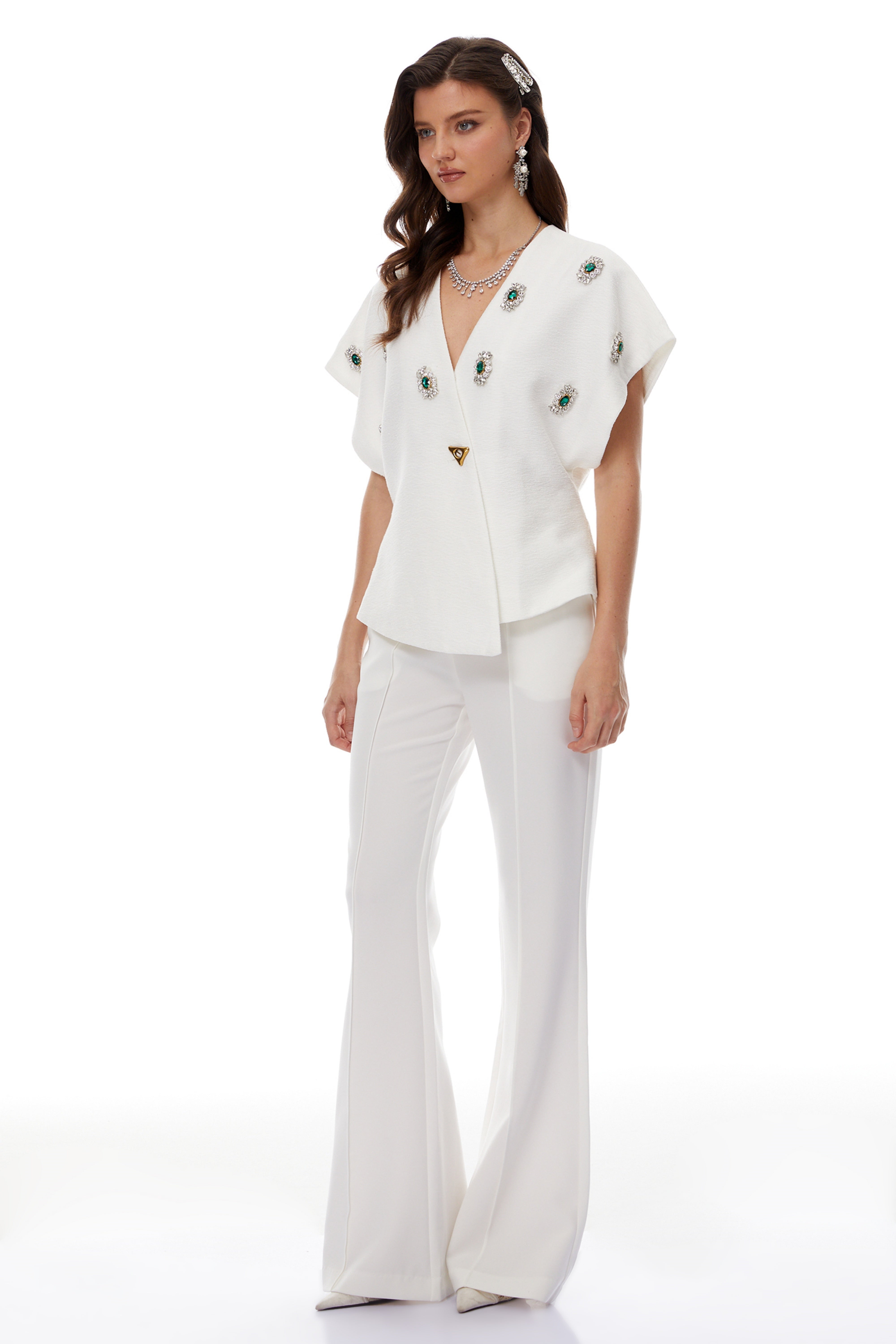 Ida White Crystal Embellished Asymmetrical Waistcoat (Final Sale)