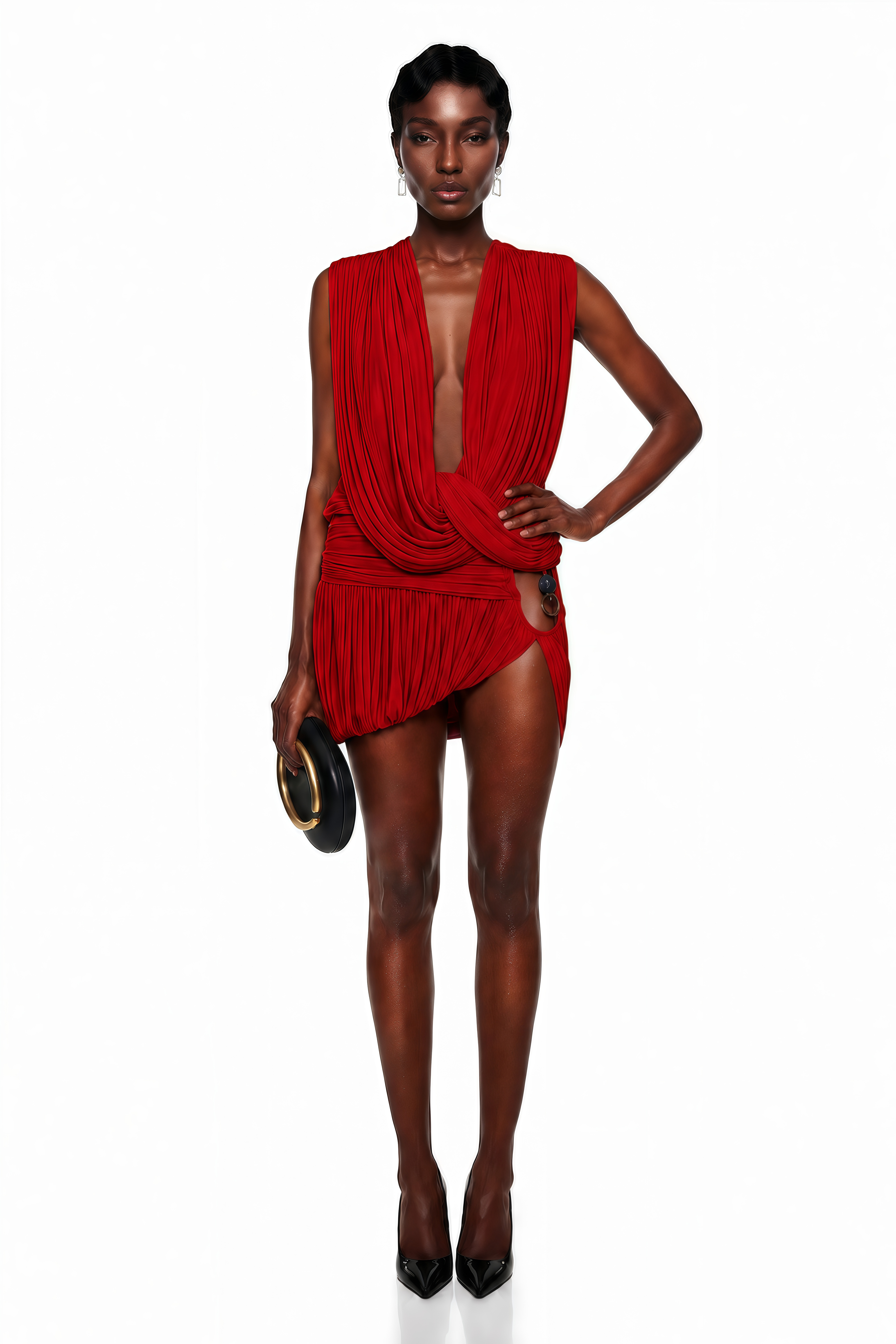 Idalina Red Cross Front Ruched Top & Skirt Set