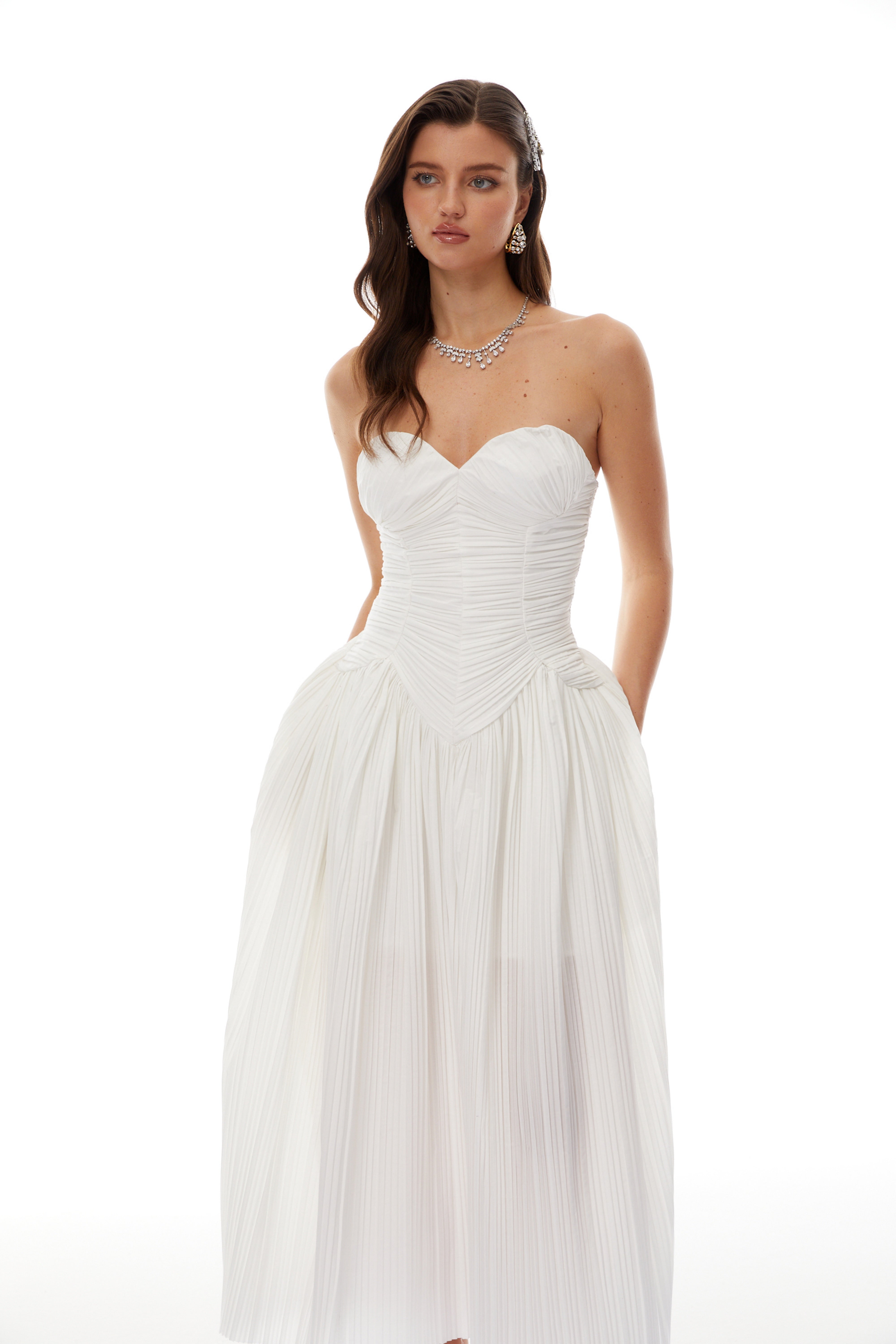 Ilinca White Off-Shoulder Ruched Maxi Dress (Final Sale)