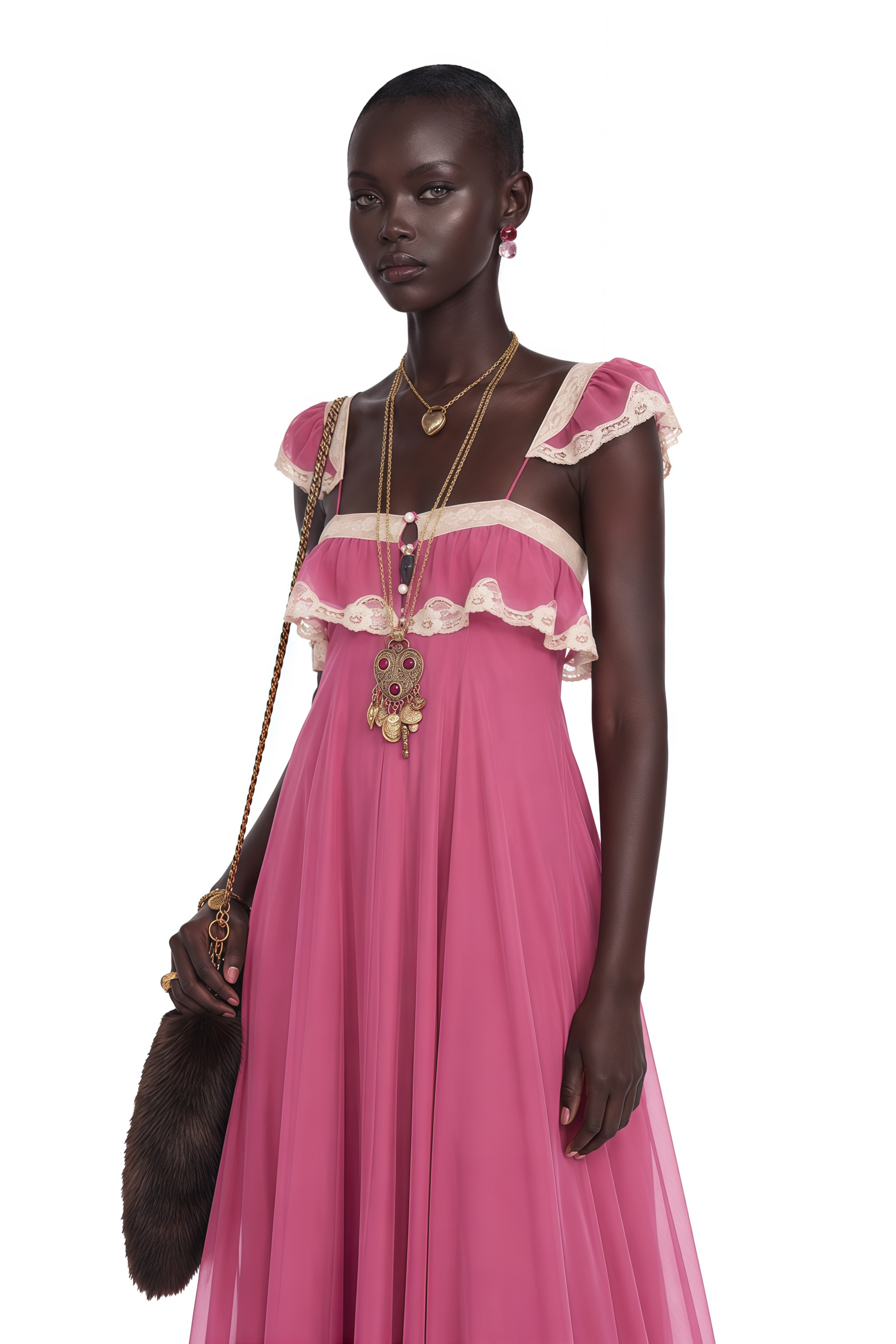 Ines Fuchsia Lace Trim Maxi Dress