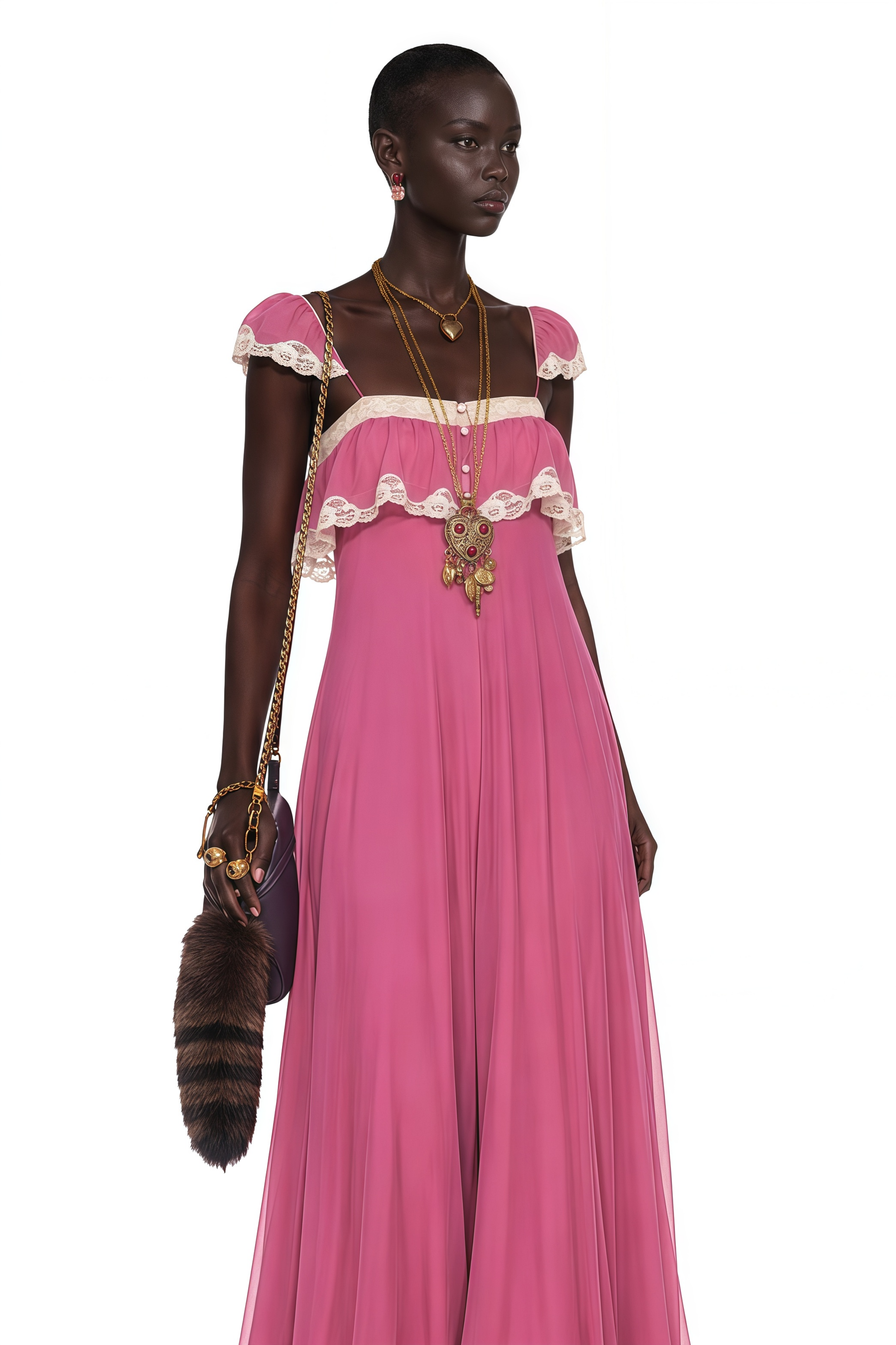 Ines Fuchsia Lace Trim Maxi Dress