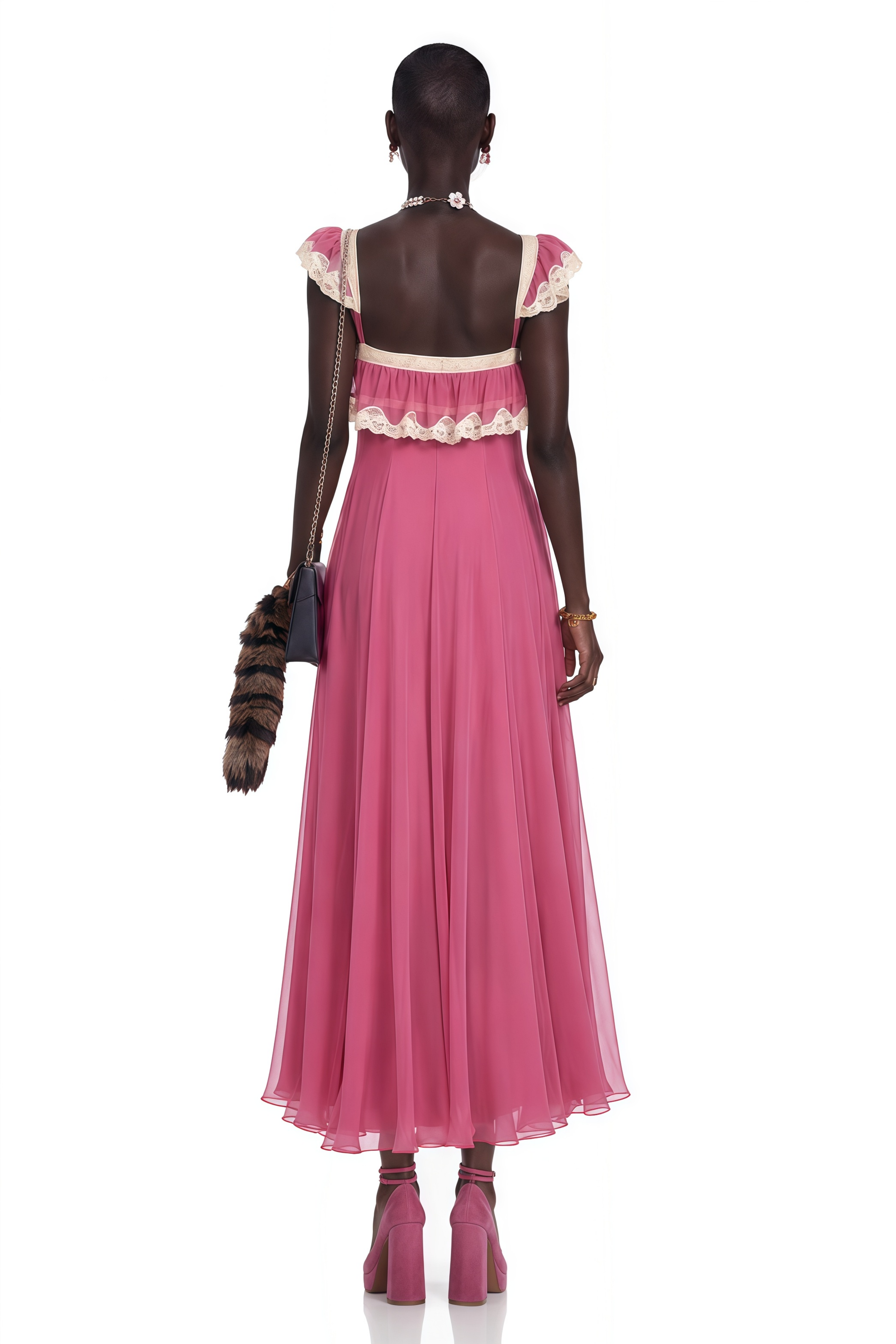 Ines Fuchsia Lace Trim Maxi Dress