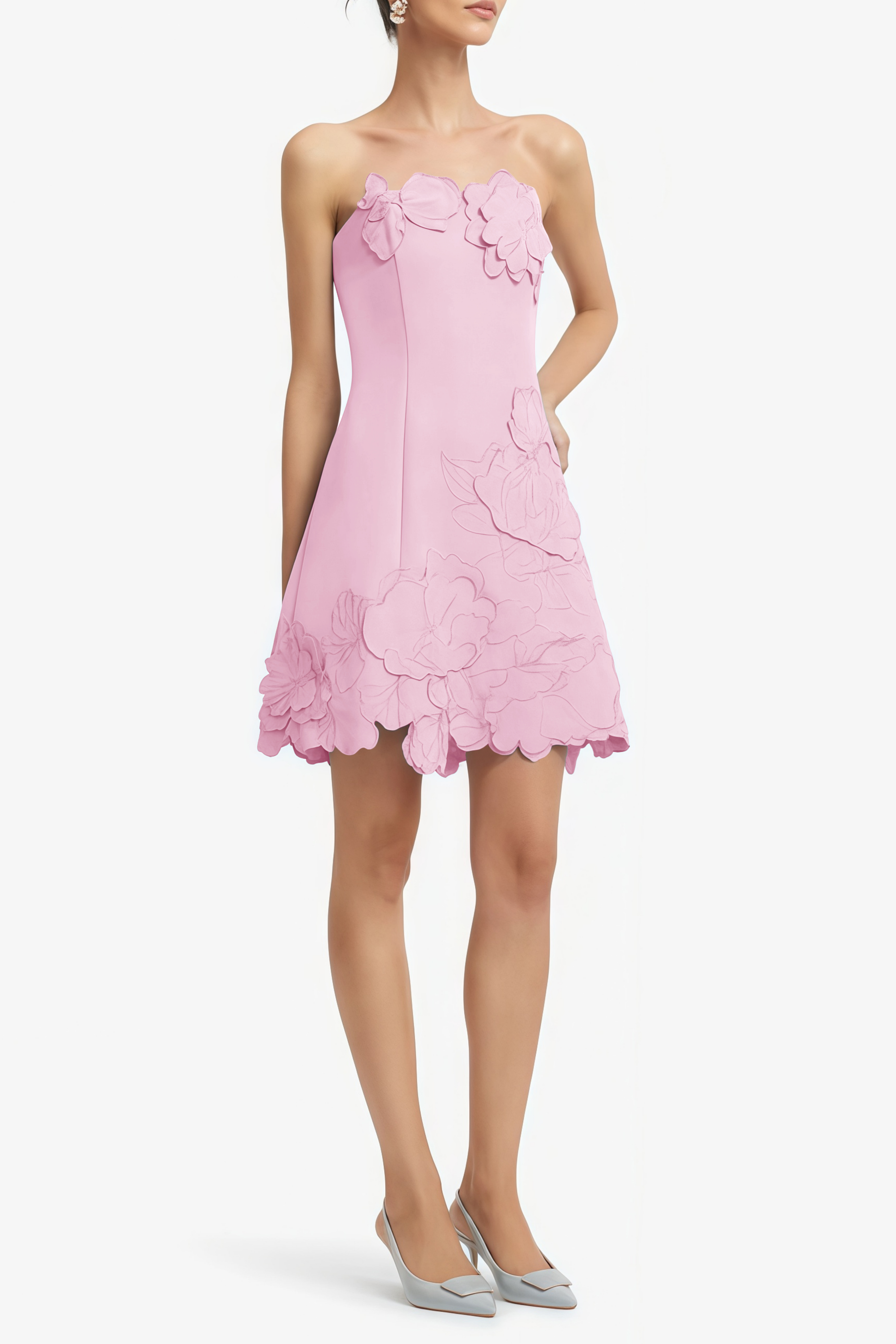 Inga Pink Strapless Floral Embroidered Mini Dress (Final Sale-US Only)