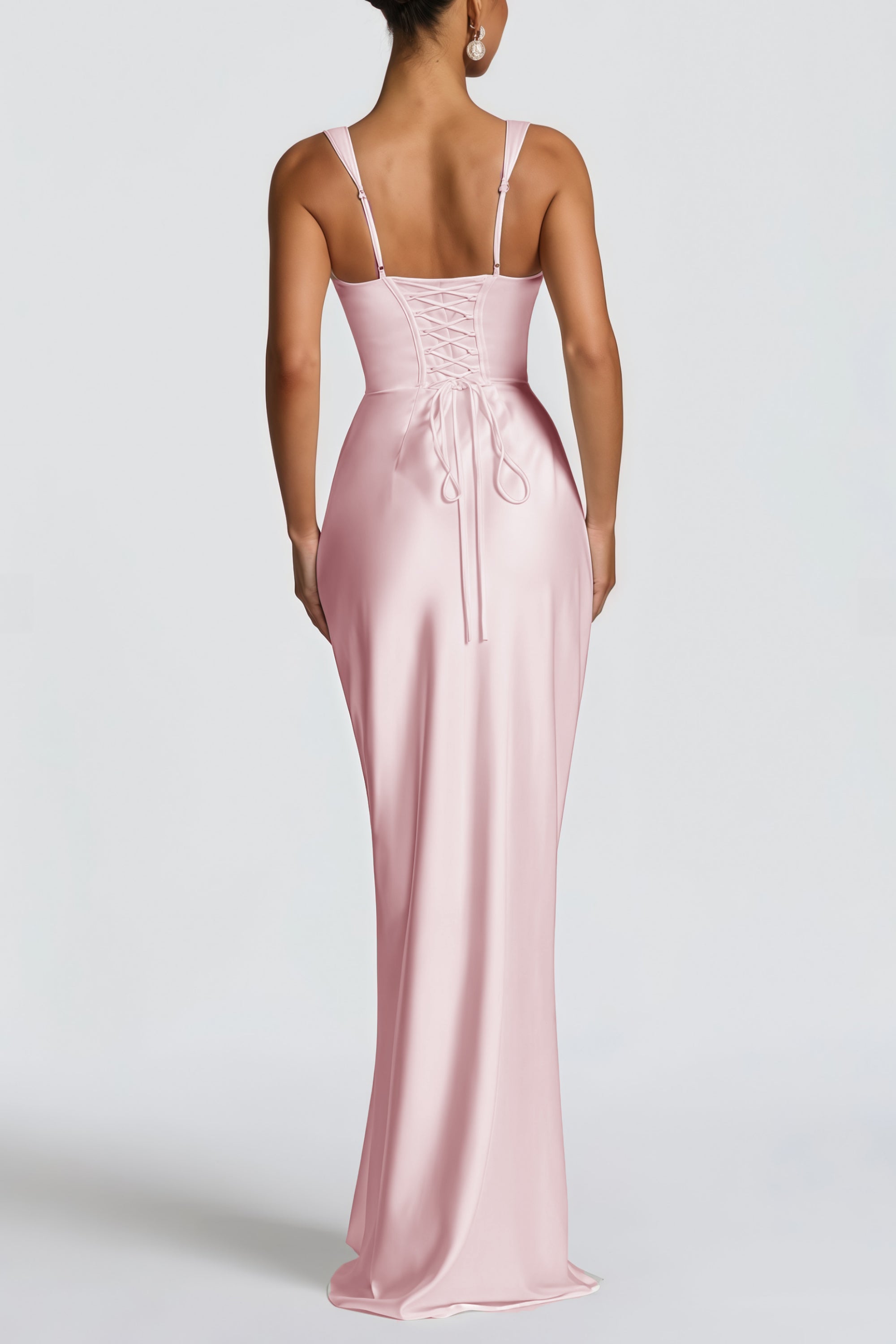 Inmaculada Pink Ruched Satin Maxi Dress (Without Gloves) (Final Sale-US Only)