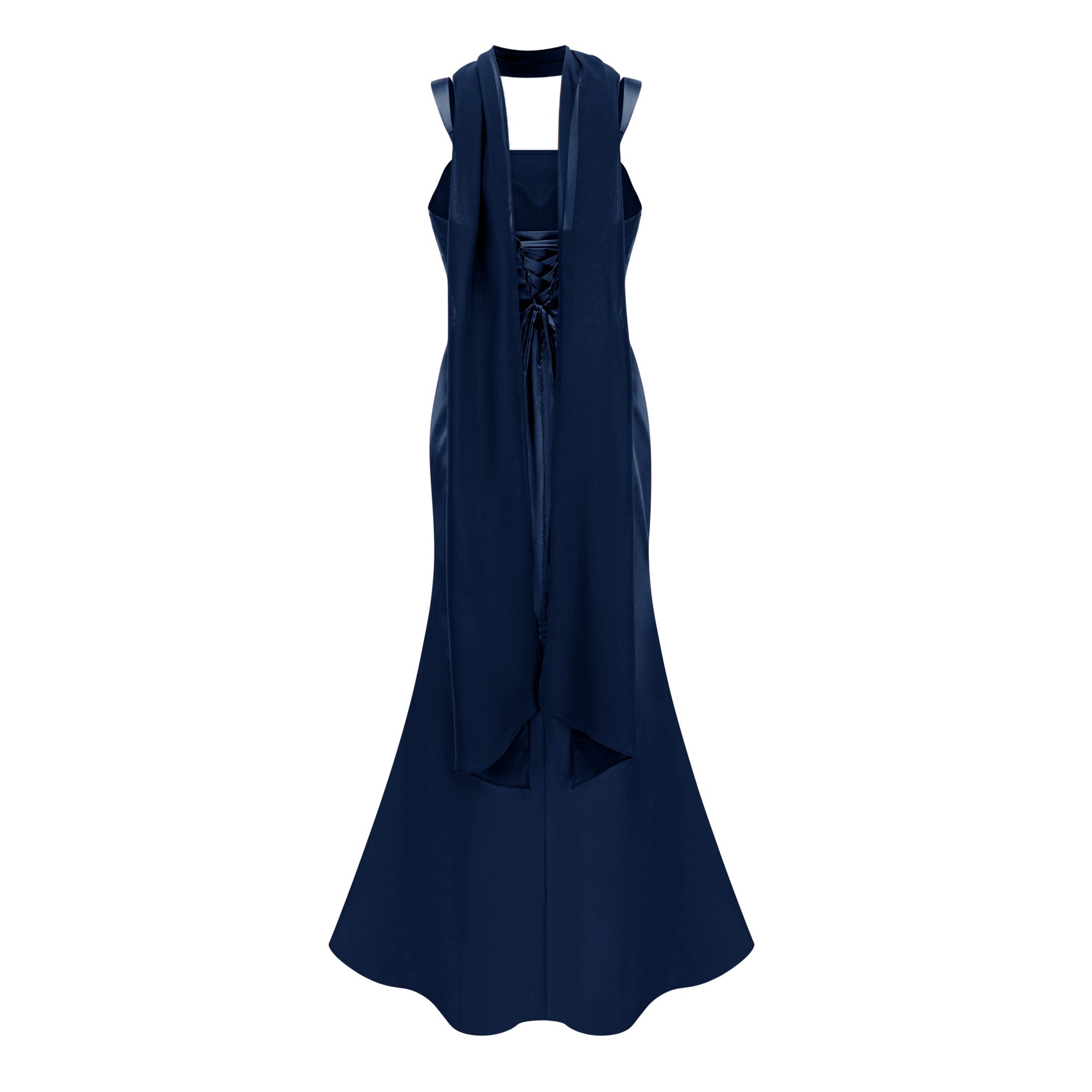 Inmaculada Sapphire Ruched Satin Maxi Dress (Without Gloves) (Final Sale-US Only)