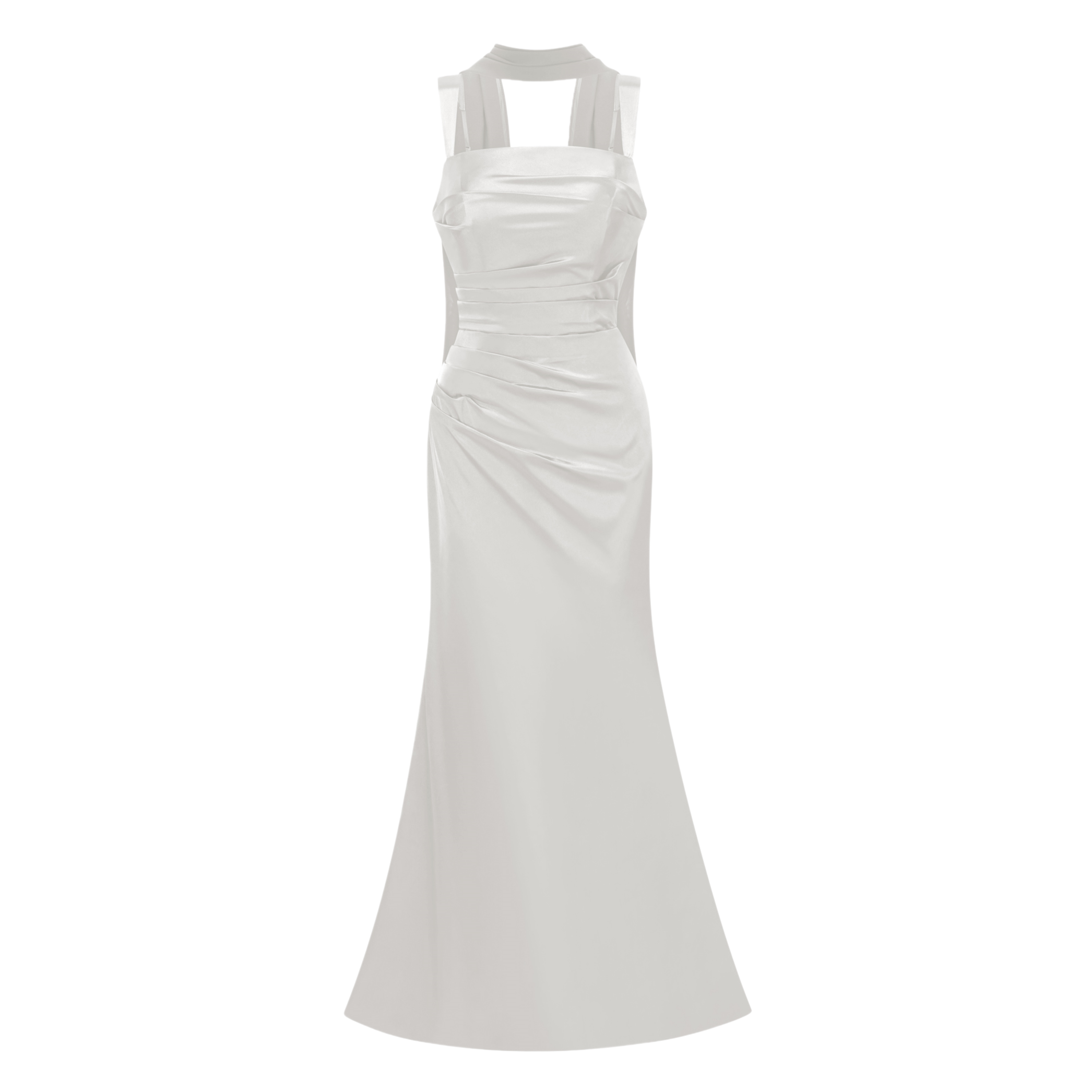 Robe longue en satin blanc à volants Inmaculada (sans gants)