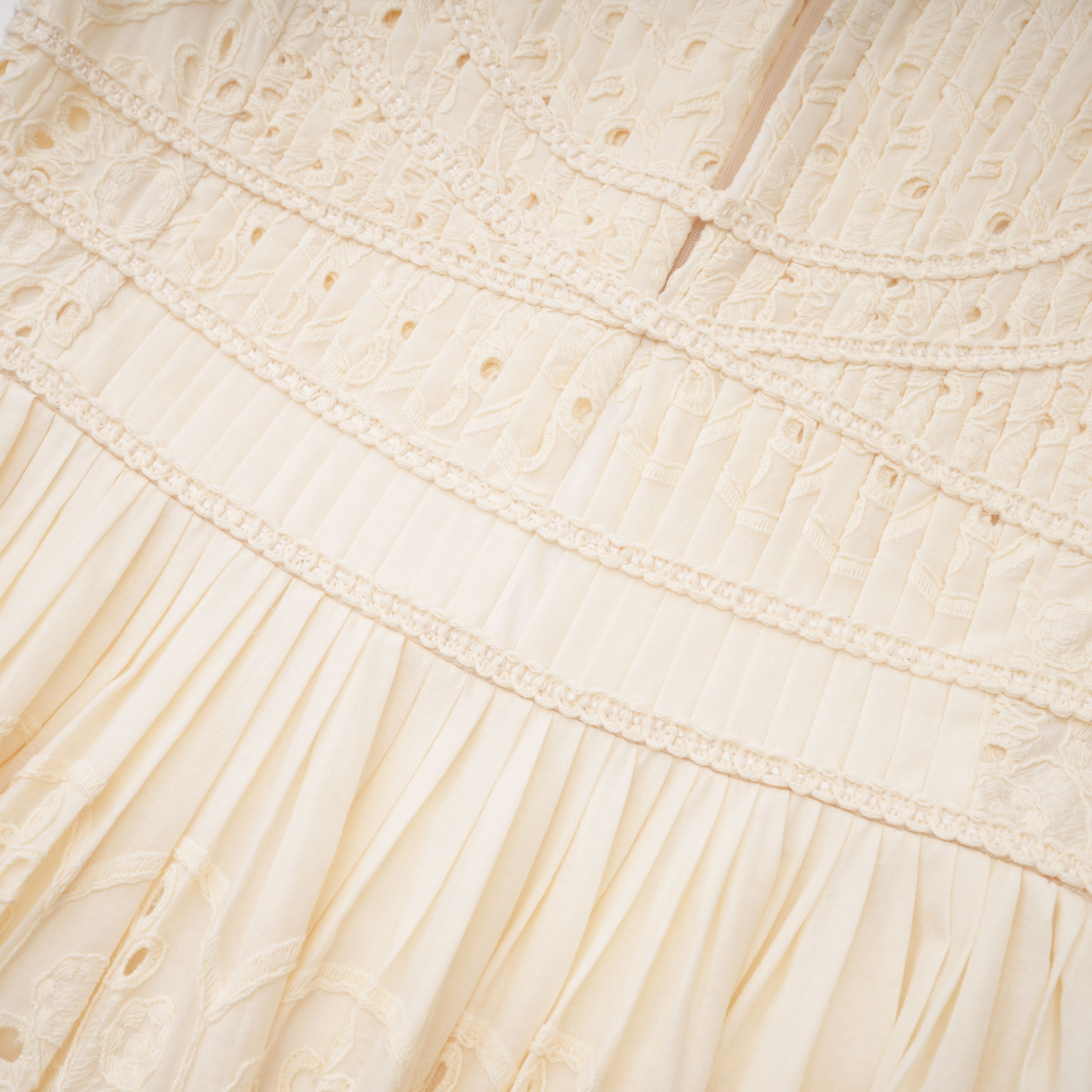 Isabeau Neutral Floral Embroidered Pleated Midi Dress (Final Sale-US Only)