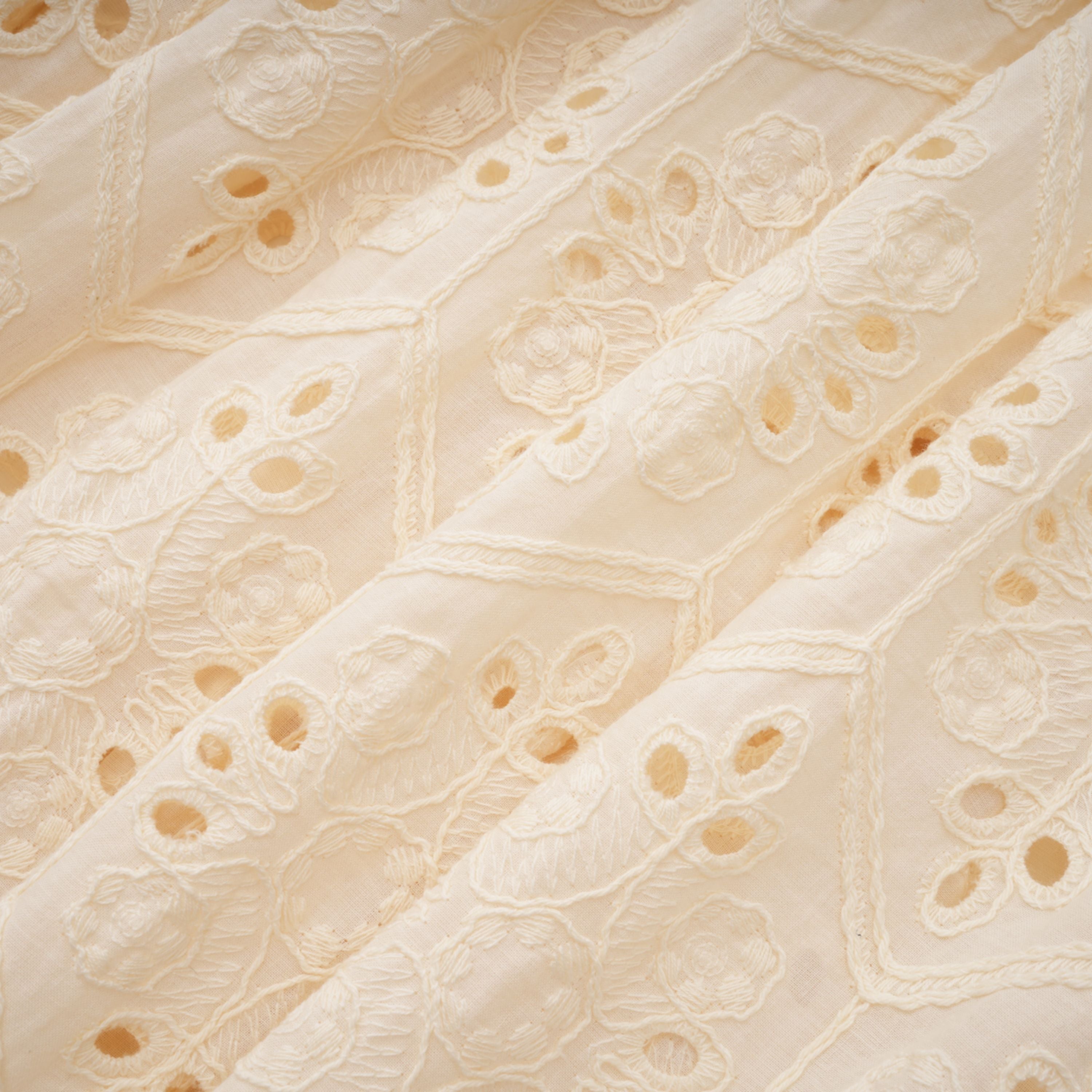 Isabeau Neutral Floral Embroidered Pleated Midi Dress (Final Sale)