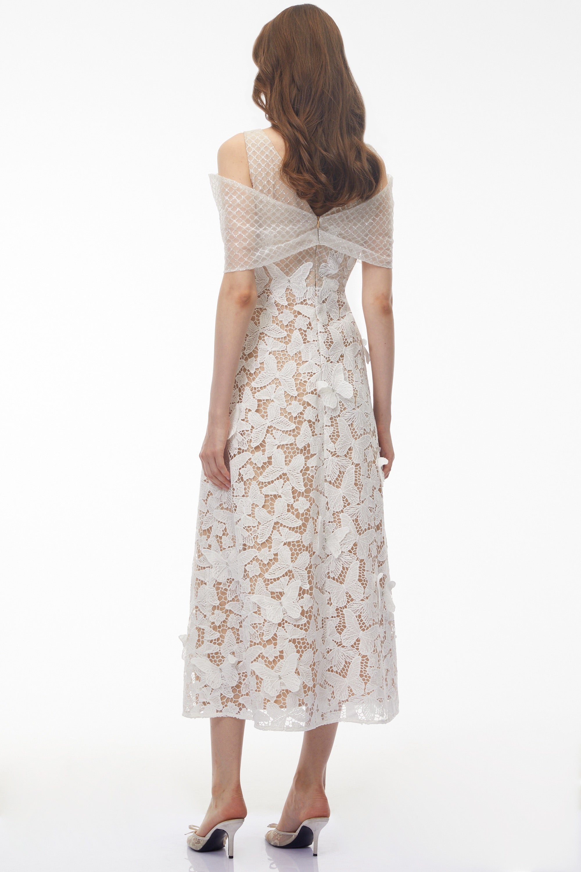 Isla White Cold Shoulder Midi Dress with Butterfly Applique (Final Sale)