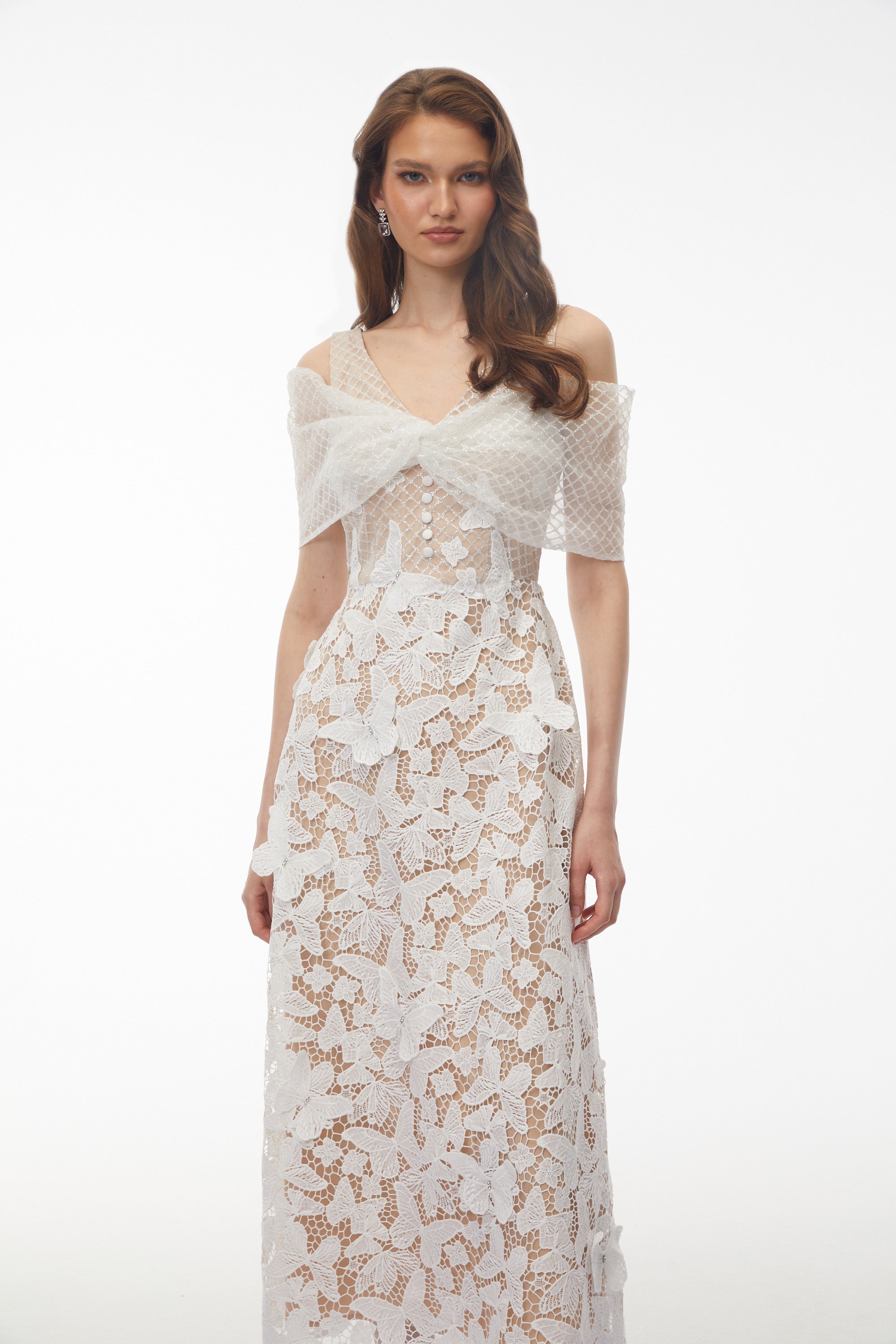 Isla White Cold Shoulder Midi Dress with Butterfly Applique (Final Sale)