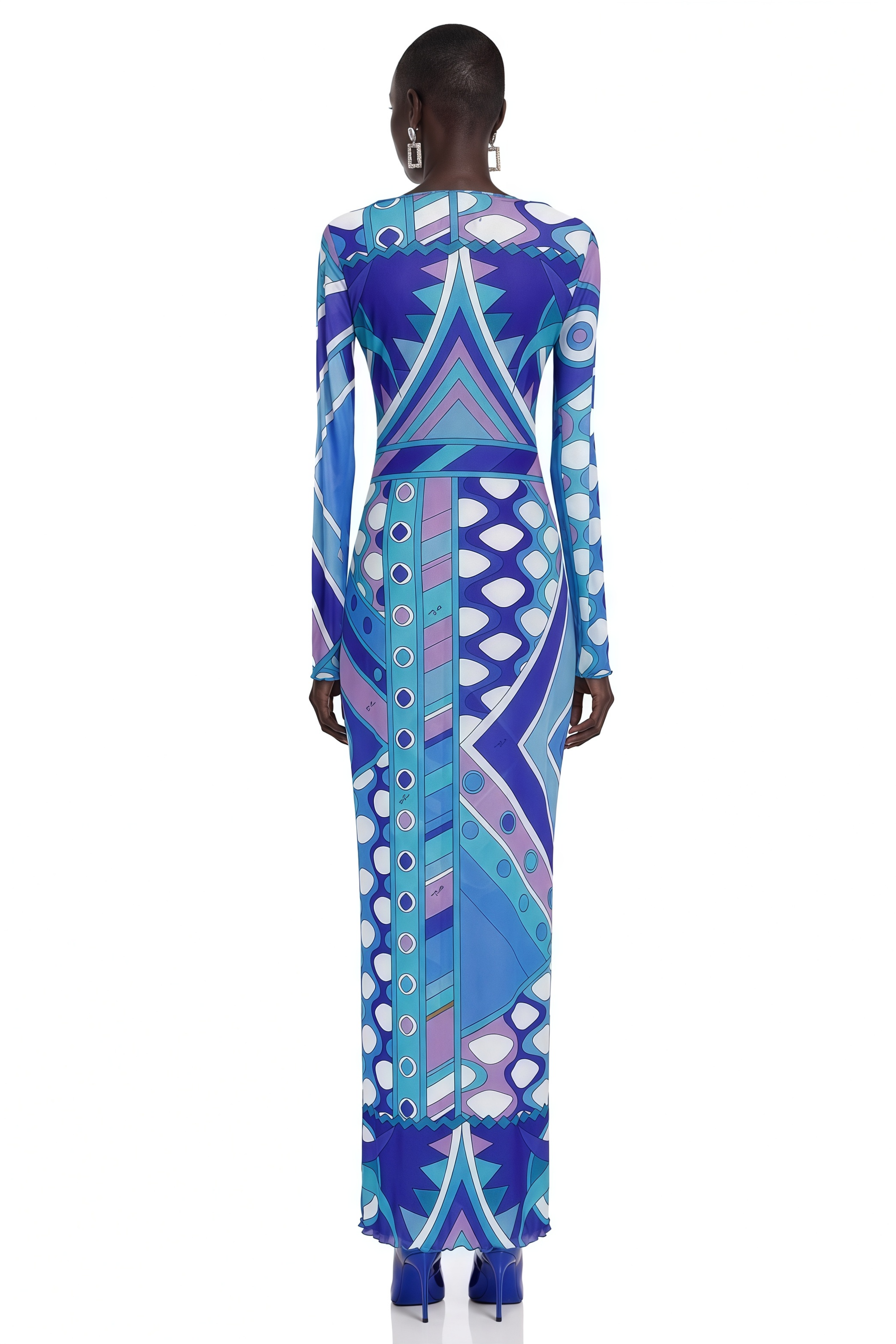 Ismeria Dark Blue Printed Long Sleeve Maxi Dress