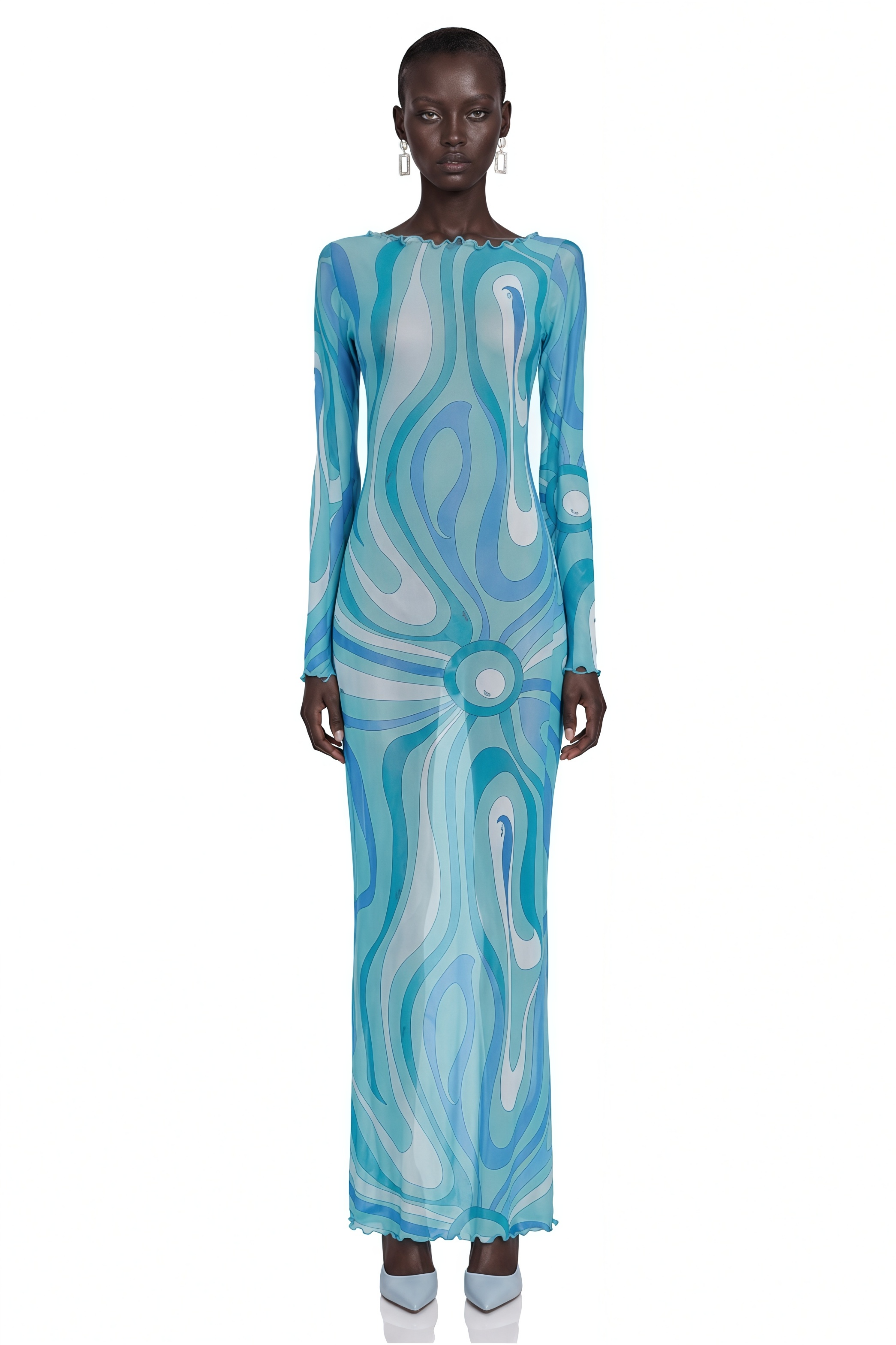 Ismeria Light Blue Printed Long Sleeve Maxi Dress
